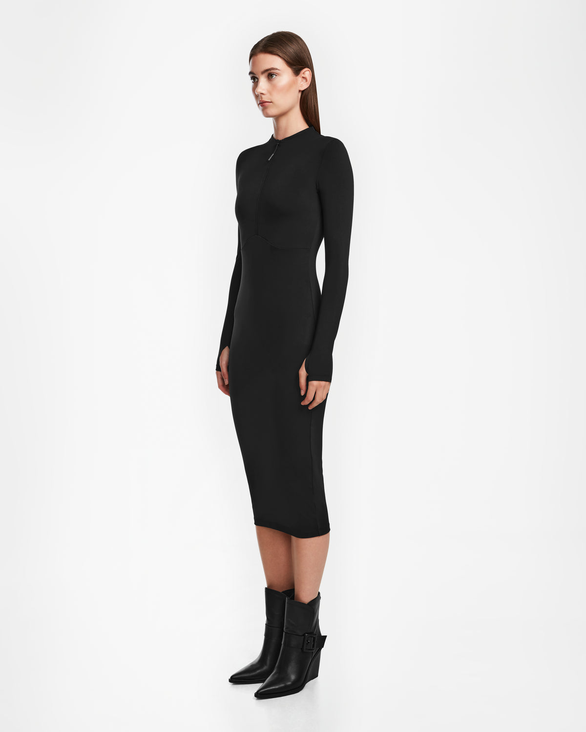 black wool bodycon dress Rudsak | Agnes Women's Long Sleeve Color:Print Pink MATERIAL 50% viscose model_adrienne Affordable Plus Size Wedding