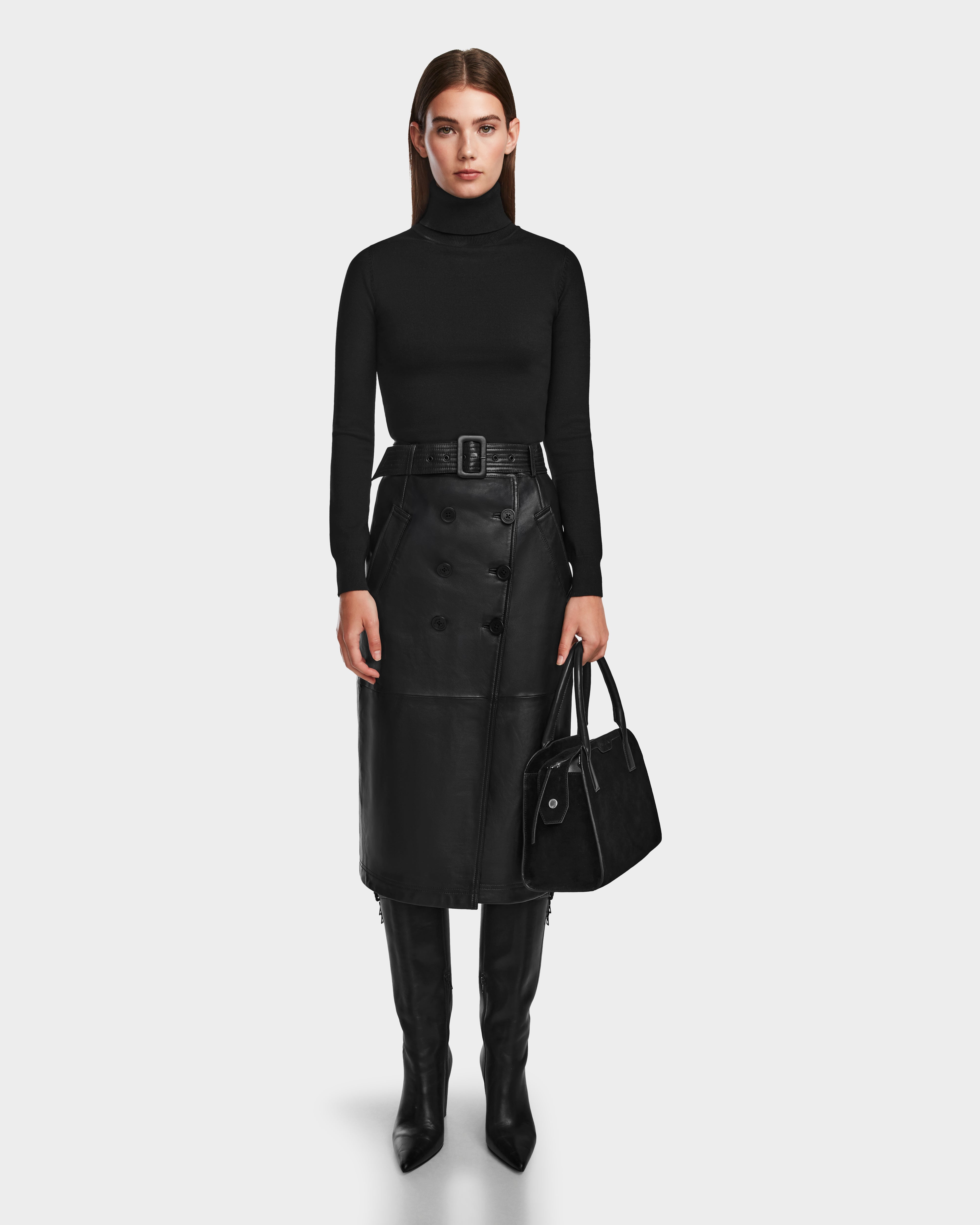 RUDSAK COLETTE Black Leather A-Line Skirt - Luxe & Supple Feel