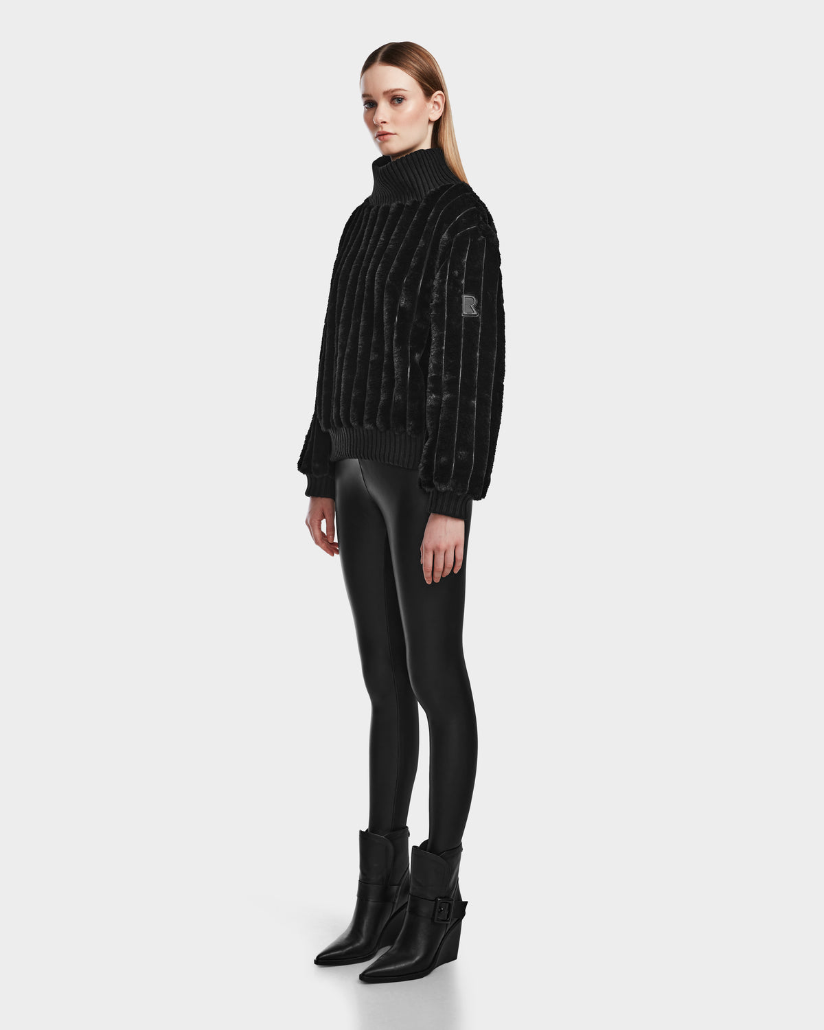 RUDSAK LAYLA Black Faux Fur Turtleneck: Luxurious Warmth & Style
