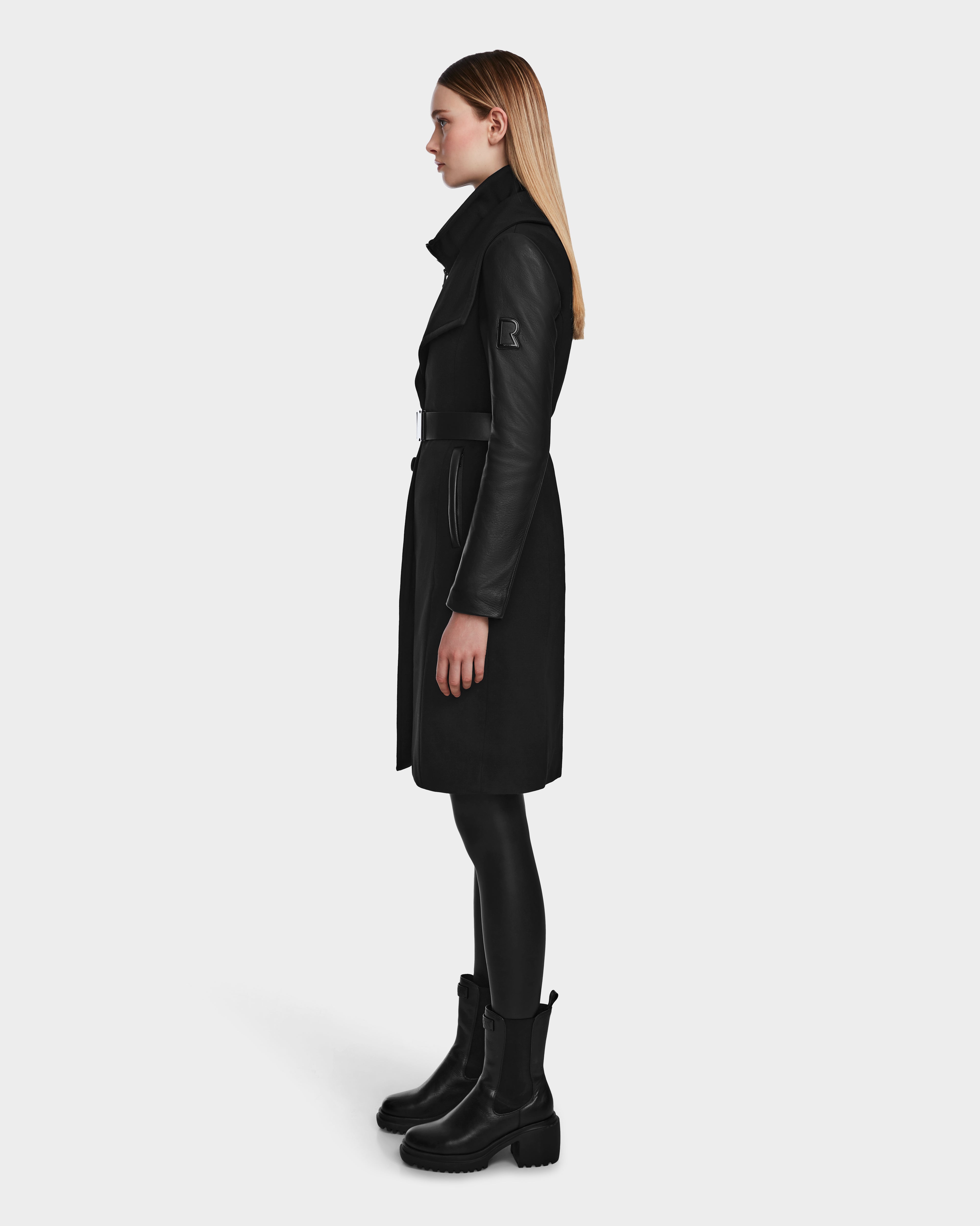 RUDSAK CELESTE Black Transitional Coat - Stylish Leather Sleeve