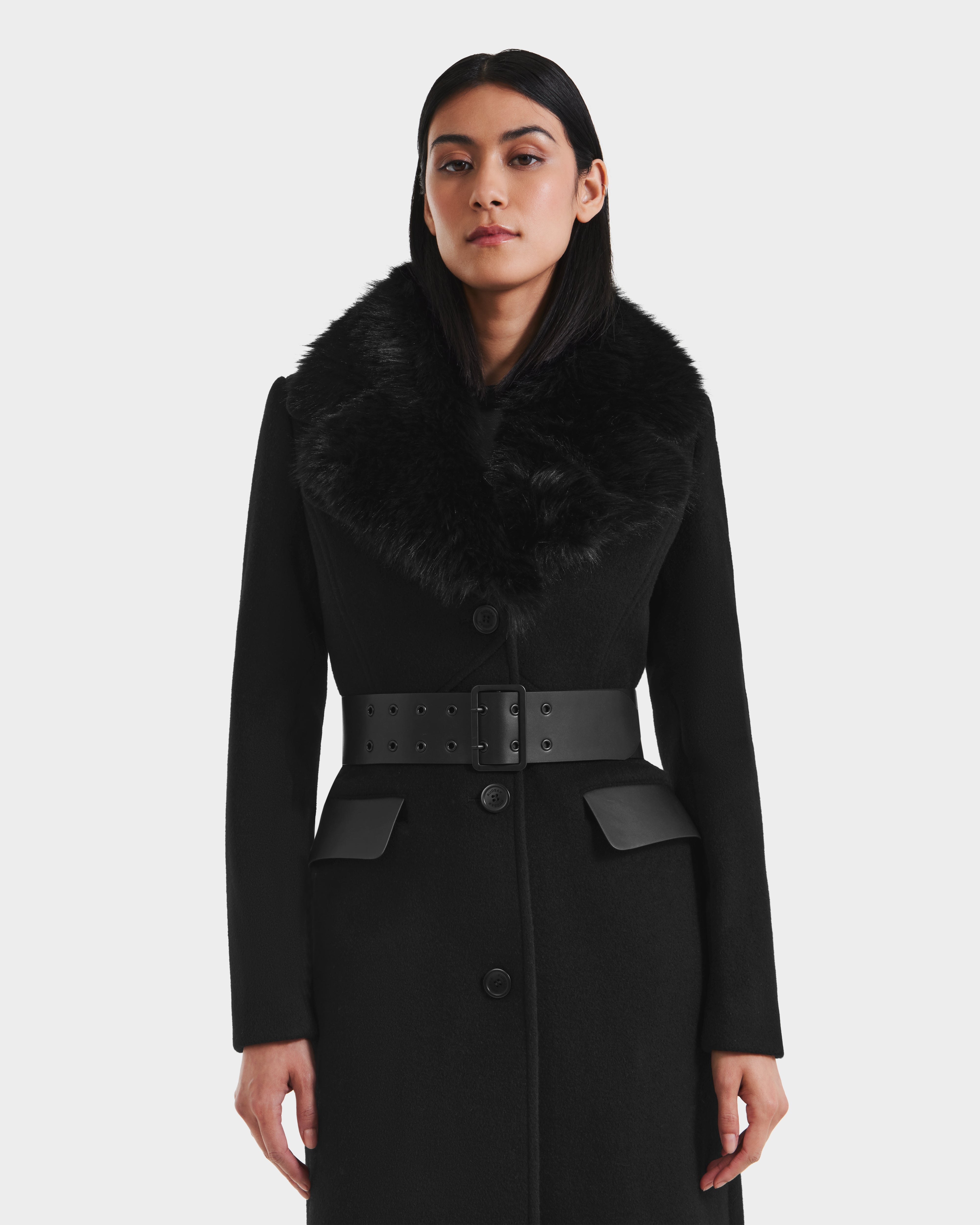 RUDSAK MANDY Women's Wool Coat | Faux Fur Collar & Tailored Fit