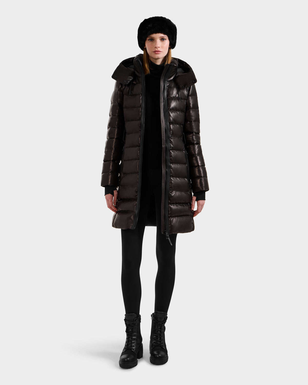 RUDSAK PELIN X Women's Black Leather Quilted Down Puffer Coat