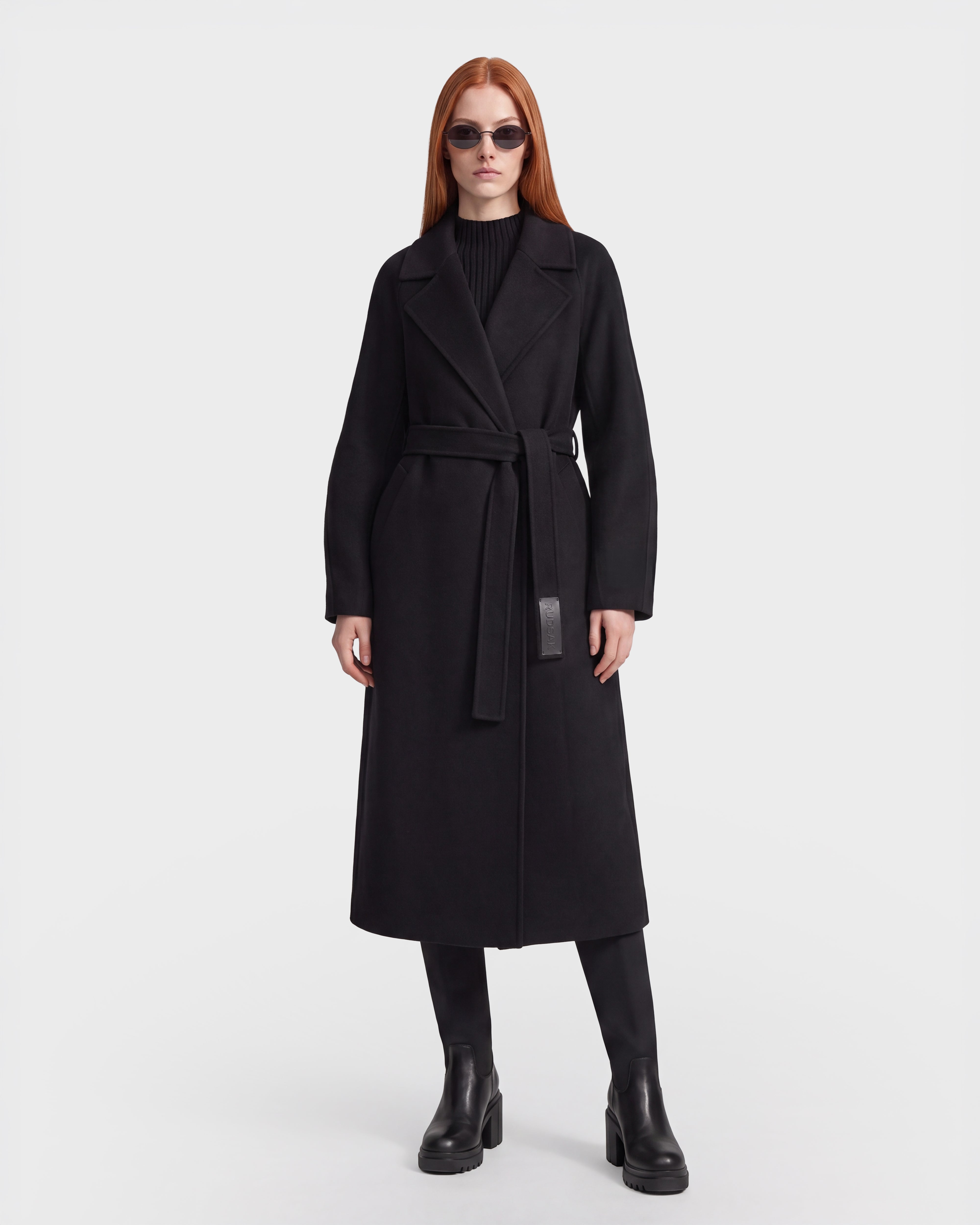 MARUKO リベルディーニュ　ロングガードル EL ブラック LILIA Black Women's Wool Silk Cashmere Wrap Coat - Versatile