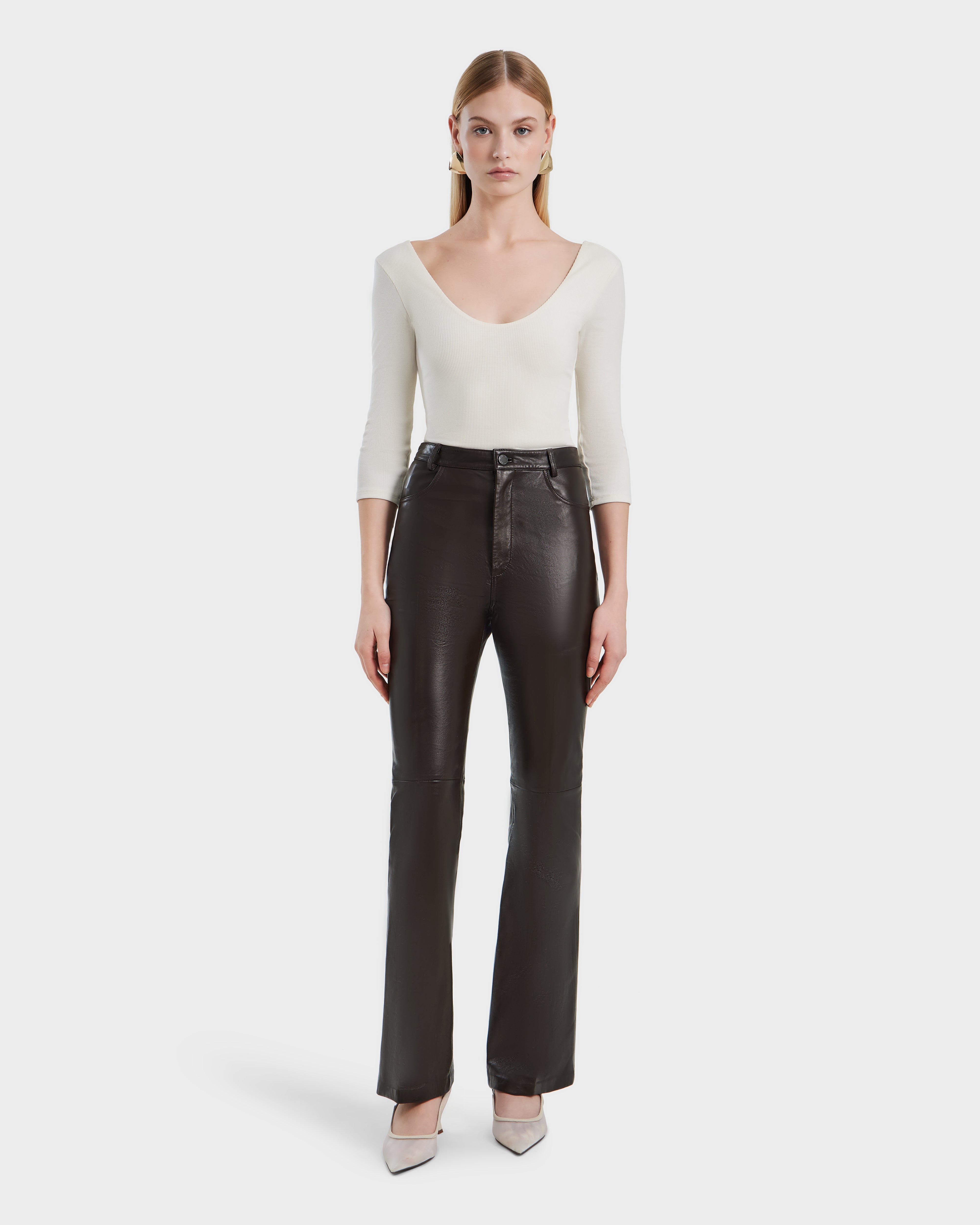 RUDSAK CARISSA Women's Flare Leather Pants - Luxe Espresso Style