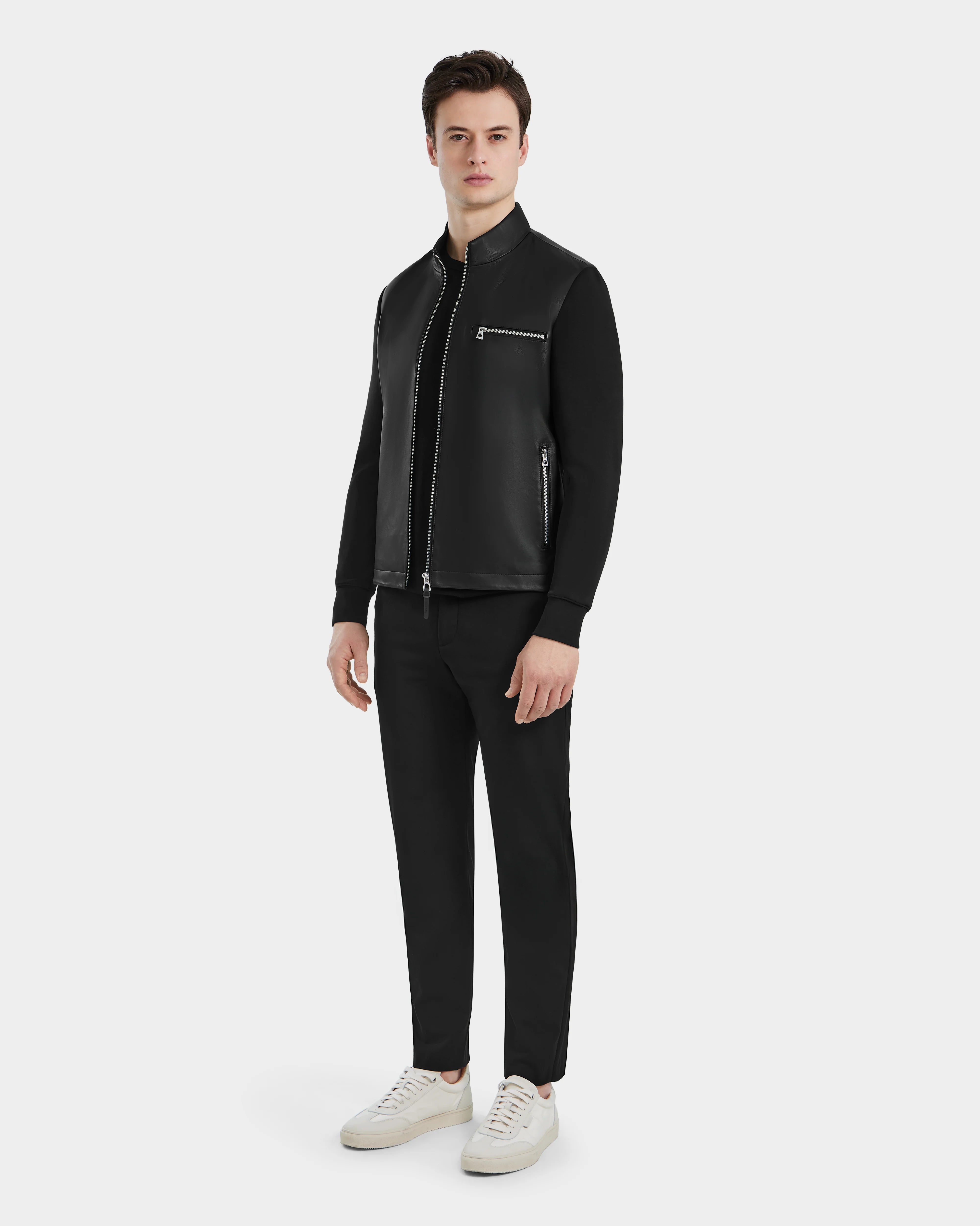 RUDSAK CLIFTON Black Leather Jacket | Sophisticated Mock-Neck
