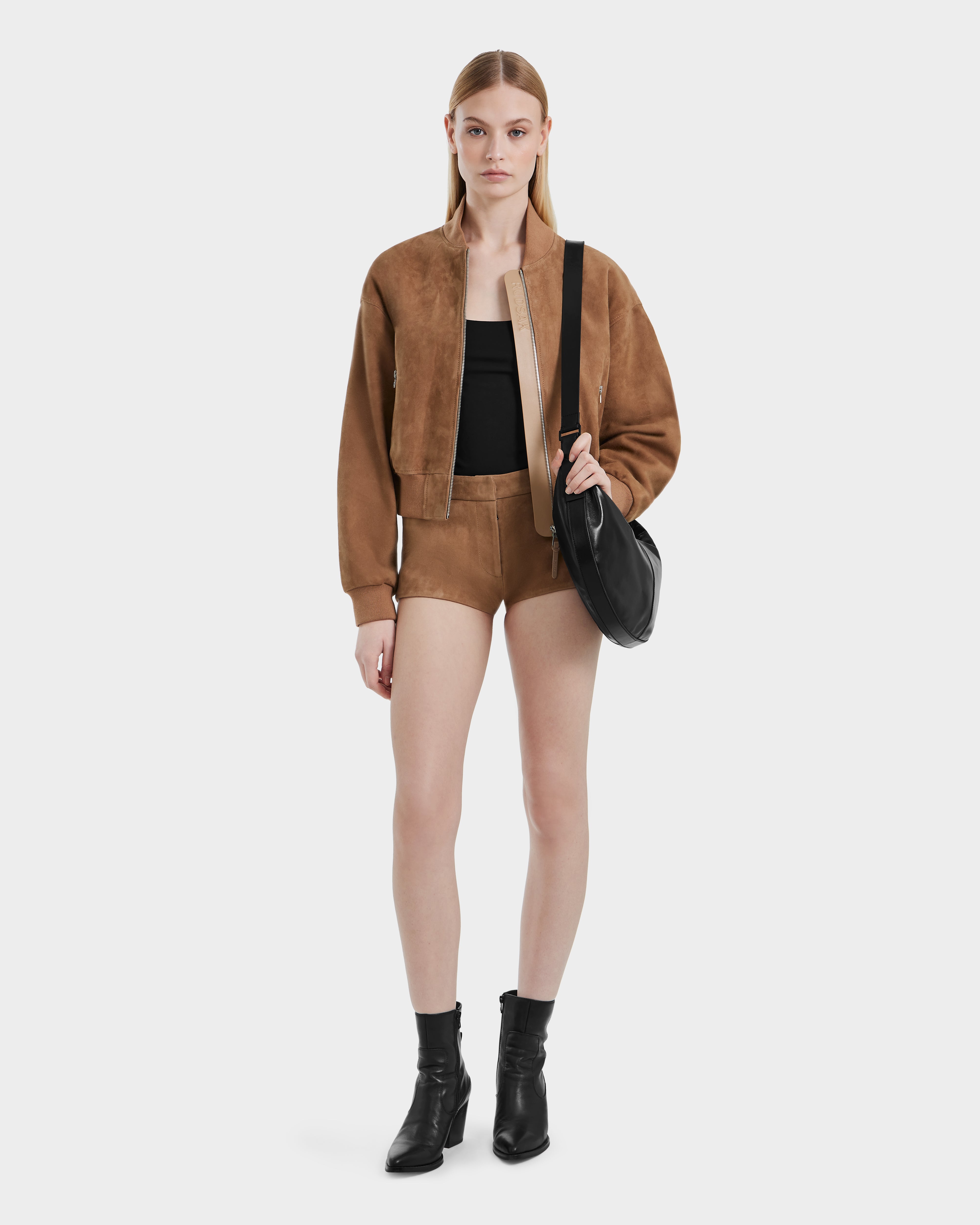 RUDSAK EMERSON SU Almond Suede Bomber - Luxe Cropped Outerwear