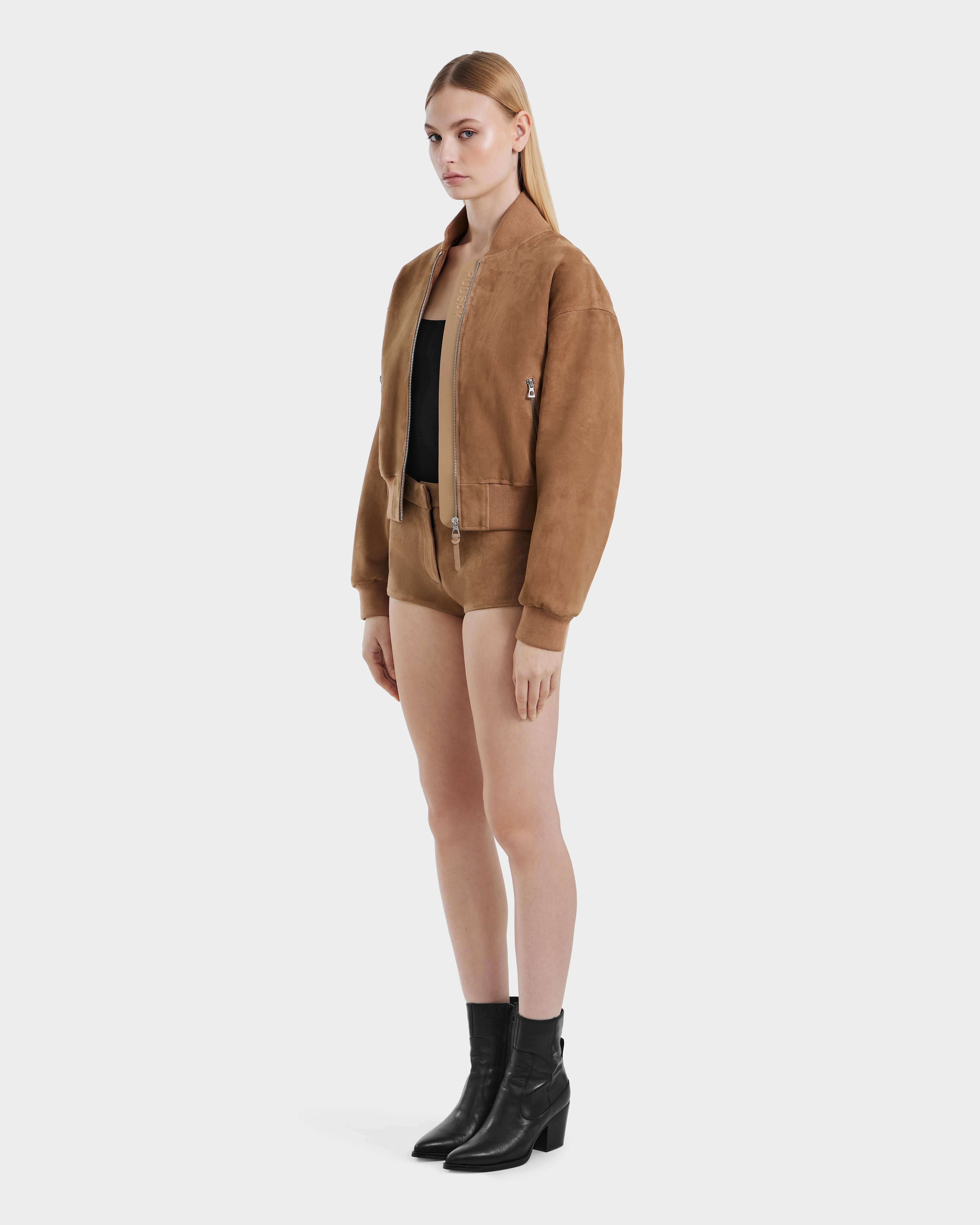 RUDSAK EMERSON SU Almond Suede Bomber - Luxe Cropped Outerwear