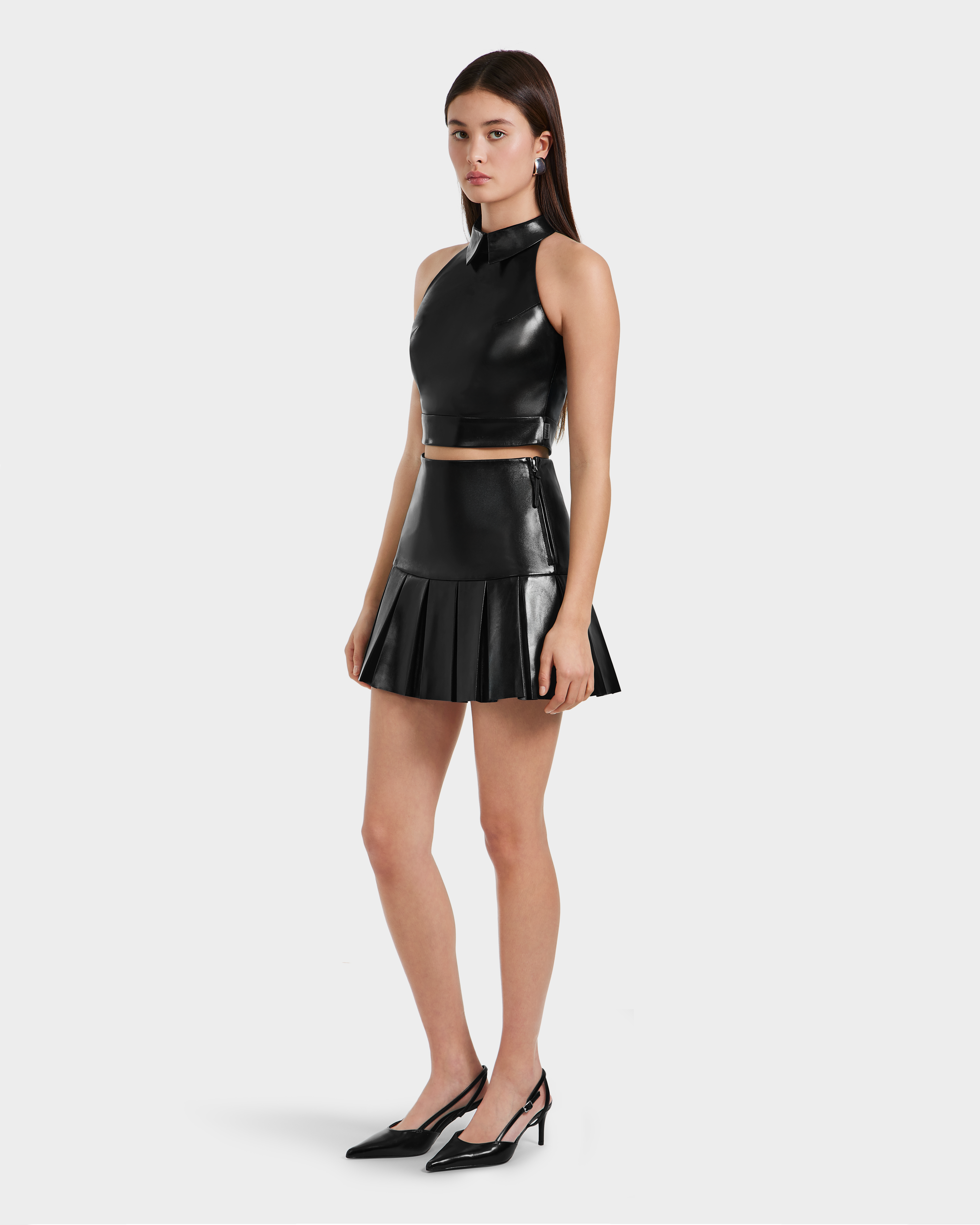 RUDSAK LOVELL Black Leather Halter Top | Women's Sleeveless Chic