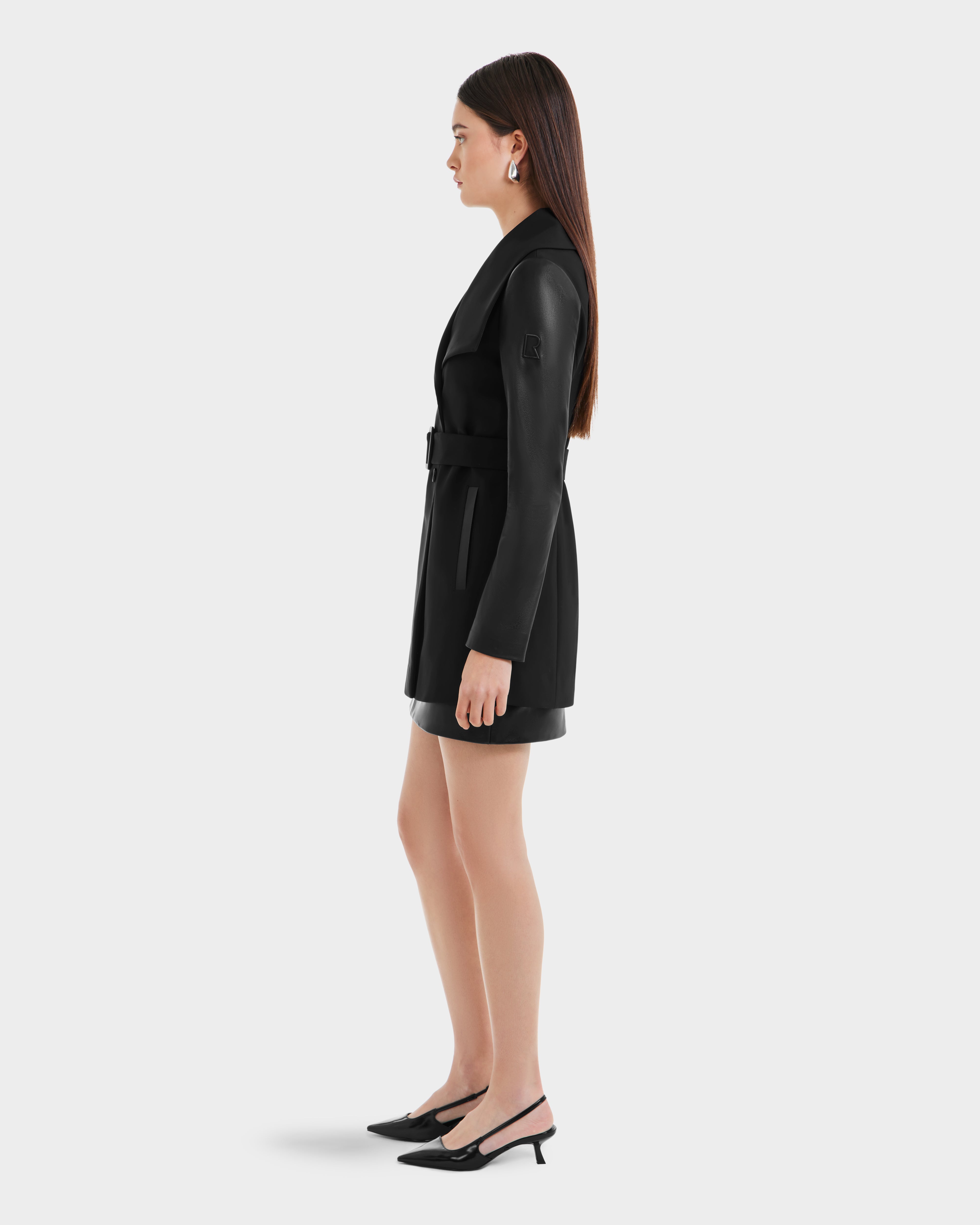 MELBA Black Neoprene Wrap Coat | Women's Style & Protection
