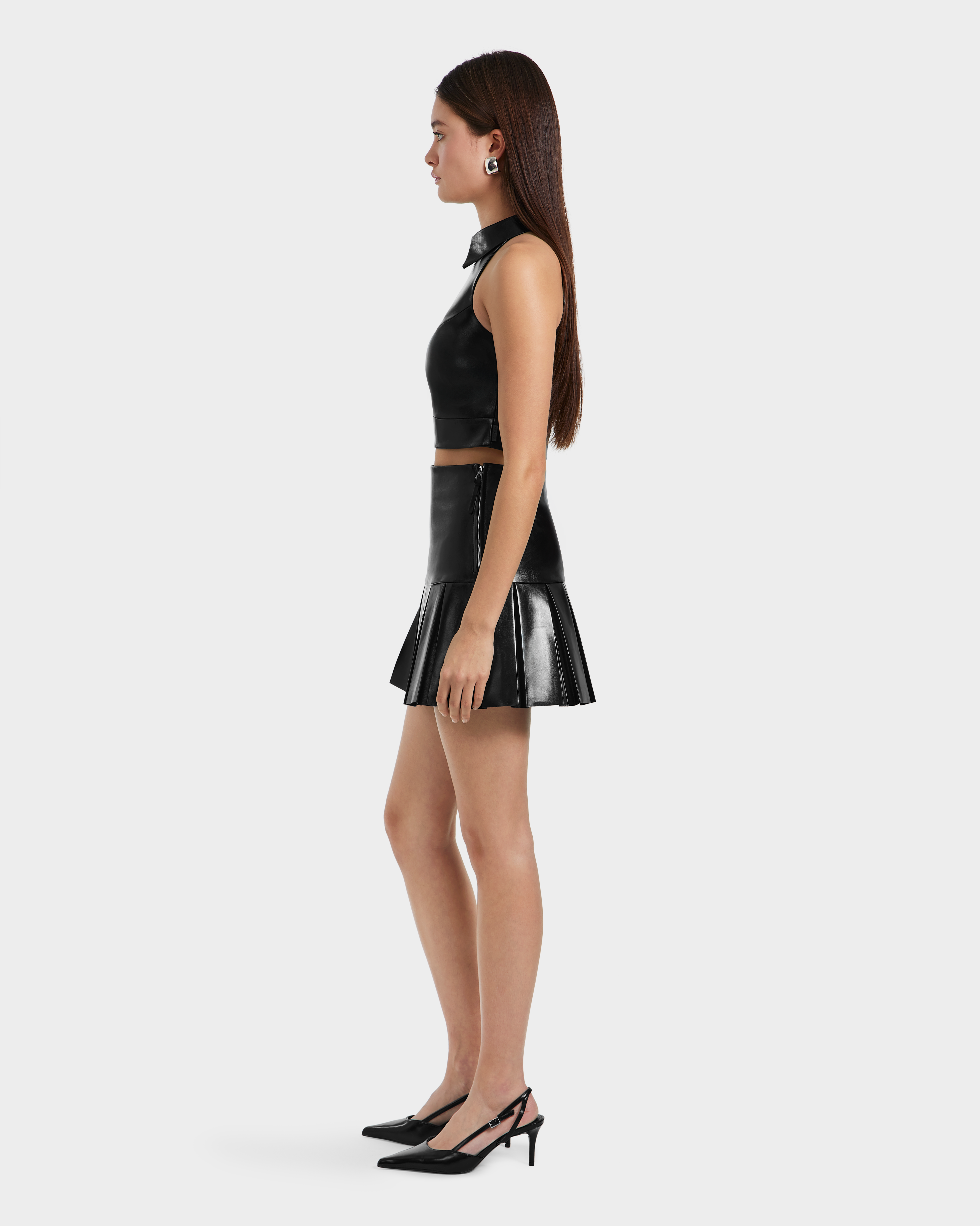 Luxe RUDSAK SOLANGE Black Pleated Leather Skirt - Versatile Style