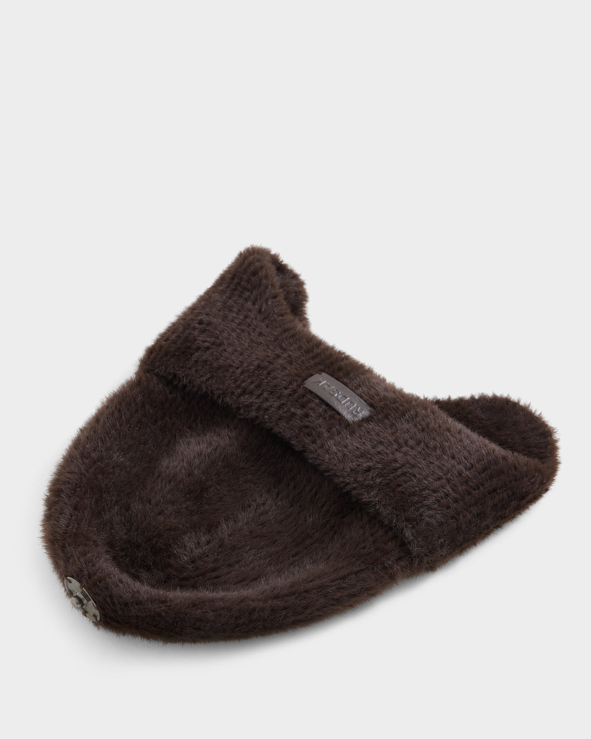 A dark brown (espresso), fuzzy winter hat by Rudsak, called ICE - 8426519, featuring a folded brim and a small label. The hat is photographed against a plain white background.