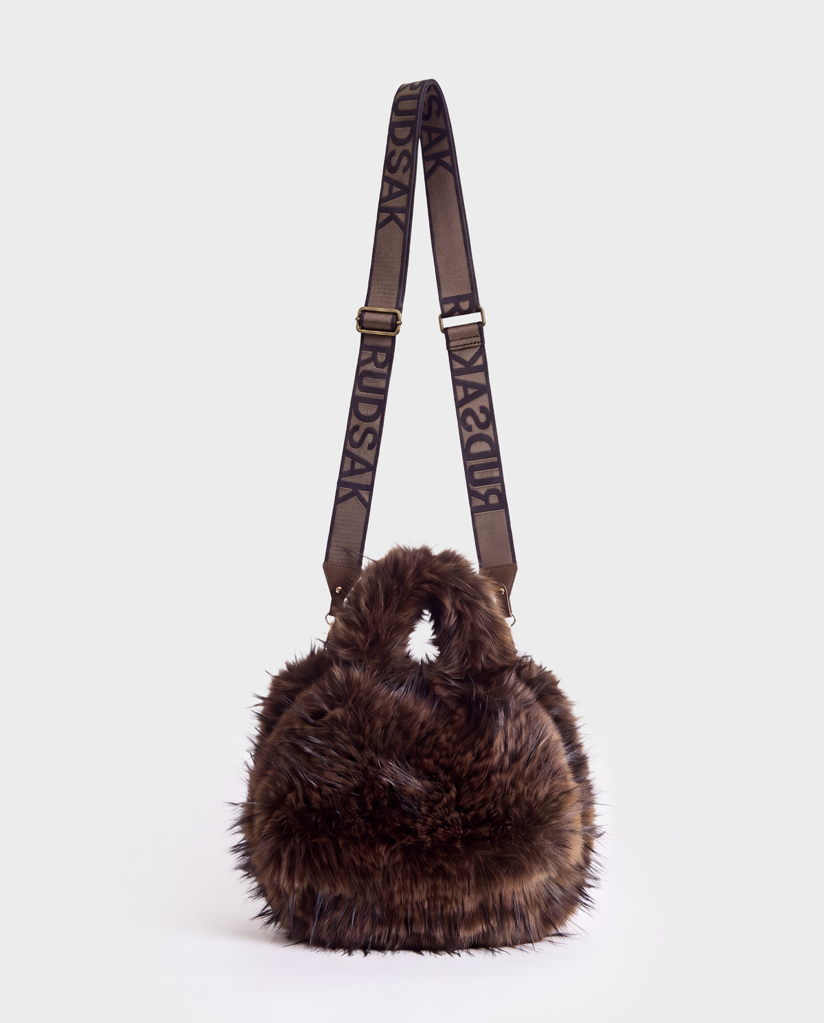 Rudsak CABAS - 8325545 Mix Expresso dark brown faux fur mini tote with a branded adjustable shoulder strap, a perfect statement accessory for winter layers.