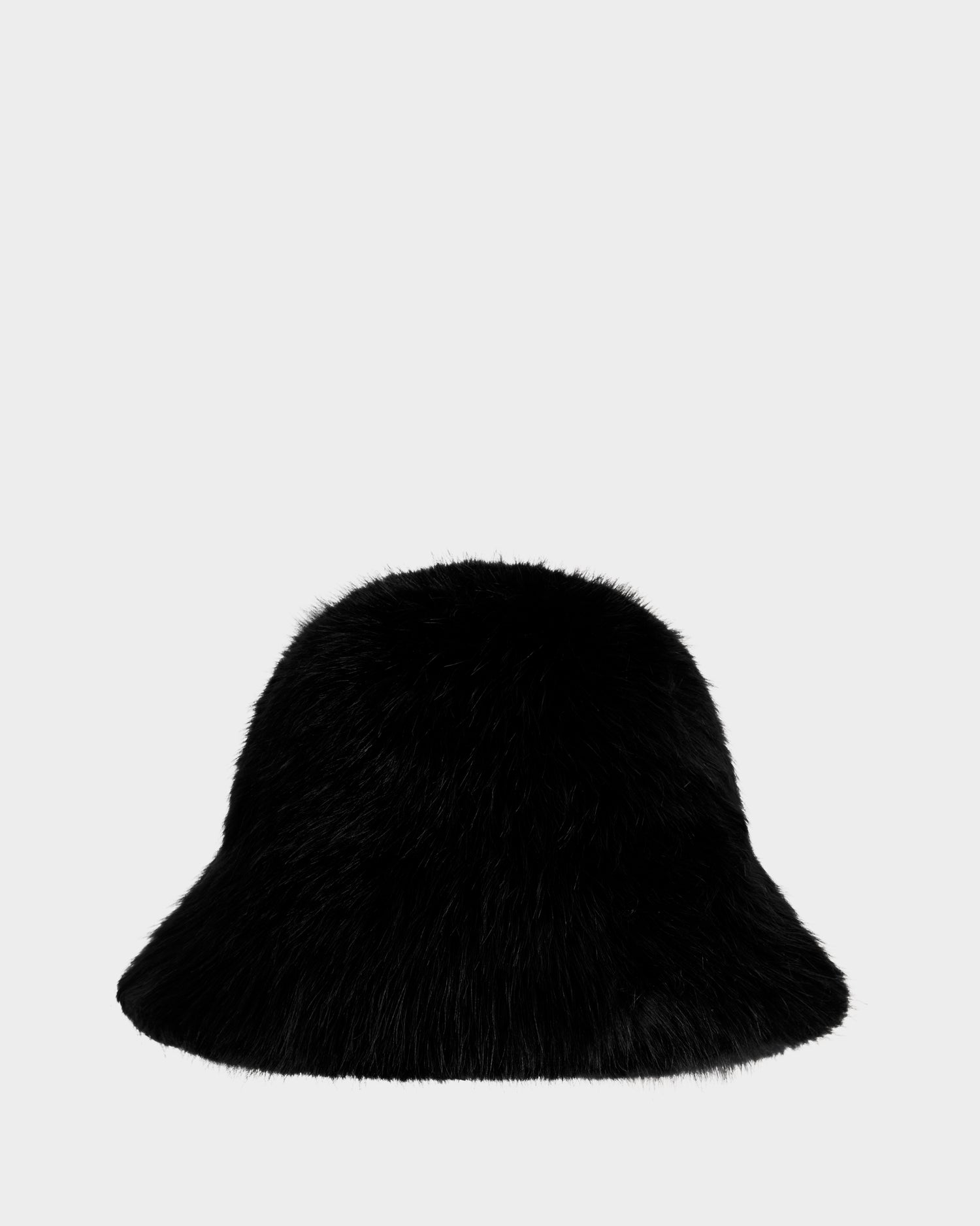 The ROMINA - 8425545 Black by Rudsak is a black, fuzzy faux fur bucket hat with a soft, plush texture, shown against a plain light gray background.