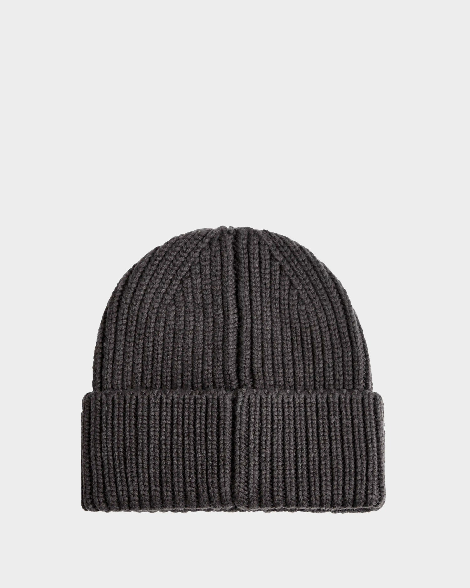 The Rudsak CYBELLE - 9424504 Grey is a unisex, dark gray wool blend beanie with a ribbed knit texture and folded cuff, shown on a plain white background—an ideal winter accessory.