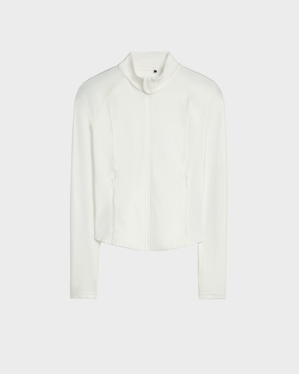 The Rudsak EVA - 8524514 Iceland is a women’s white, long-sleeve fitted zip-up top with a stand collar and subtle seam details, featuring a waterproof zipper, shown on a plain white background with no visible logos or patterns.