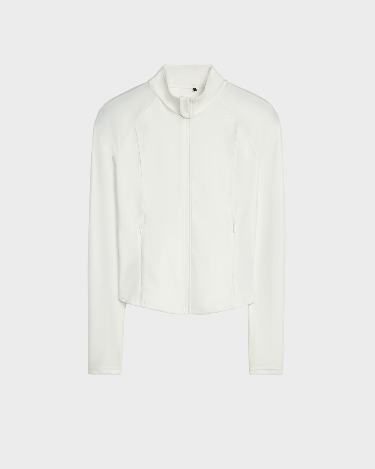 The Rudsak EVA - 8524514 Iceland is a women’s white, long-sleeve fitted zip-up top with a stand collar and subtle seam details, featuring a waterproof zipper, shown on a plain white background with no visible logos or patterns.