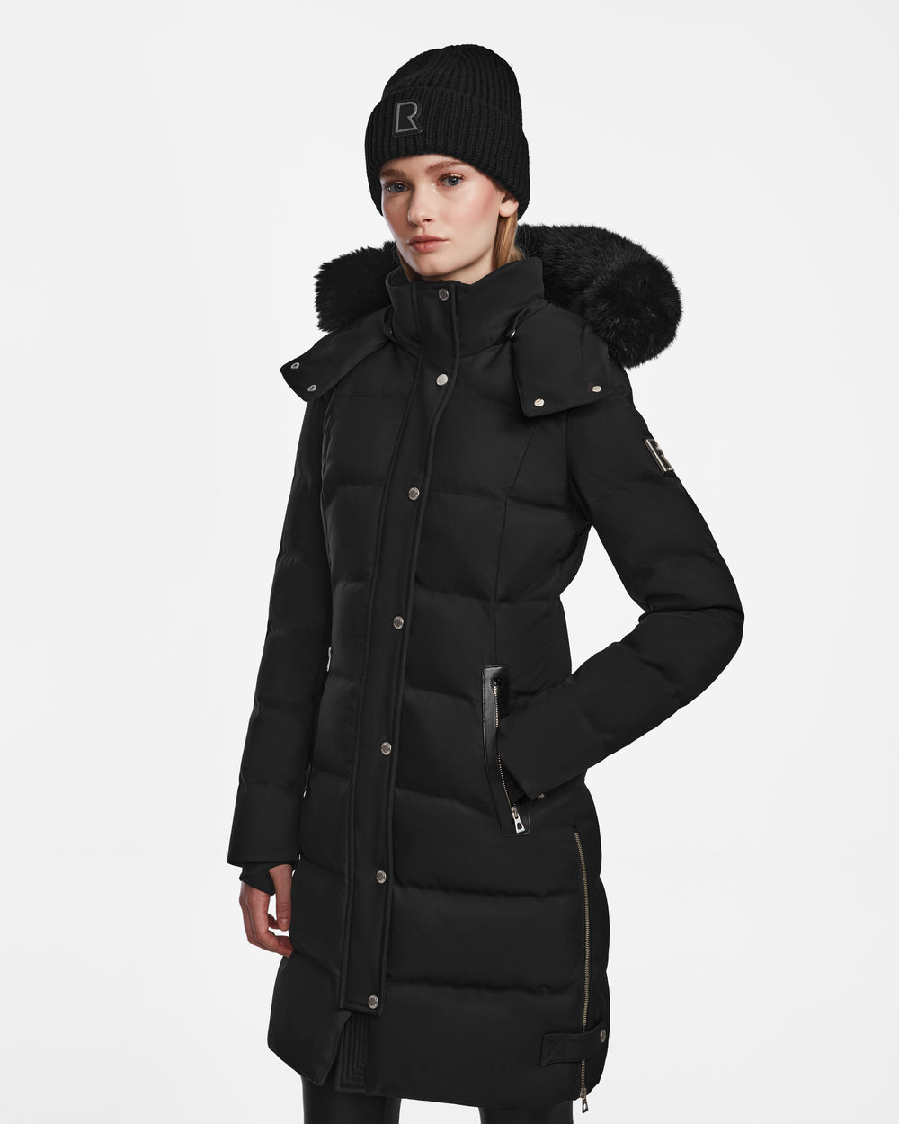 RUDSAK KEHLANI Women's Black Quilted Down Coat | Warm, Water