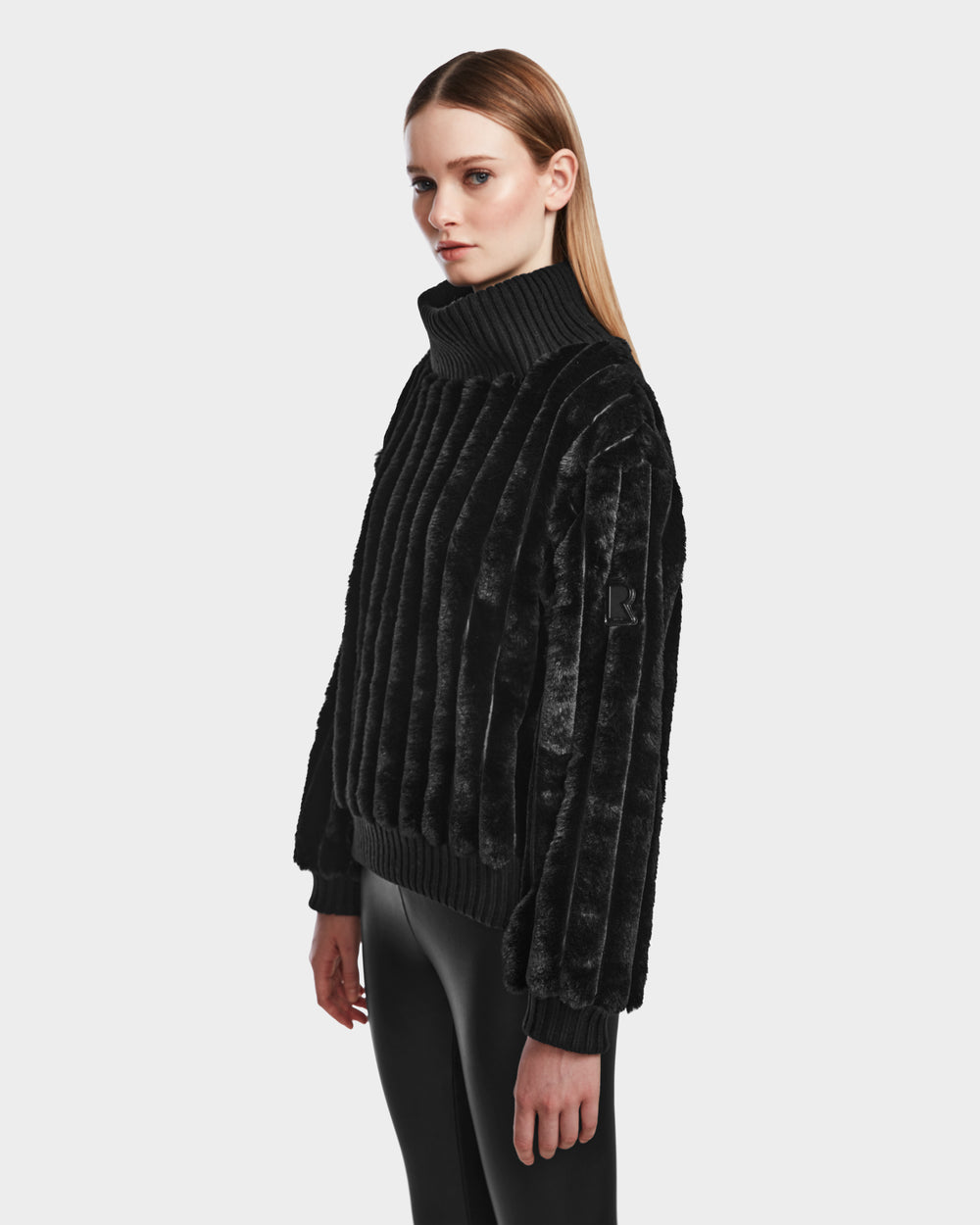 RUDSAK LAYLA Black Faux Fur Turtleneck: Luxurious Warmth & Style