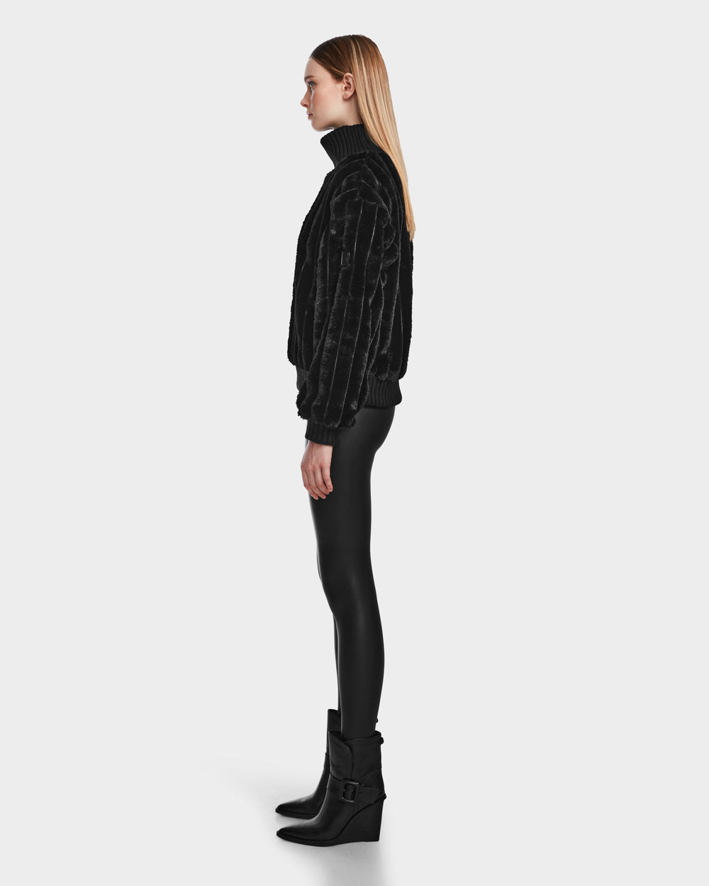 RUDSAK LAYLA Black Faux Fur Turtleneck: Luxurious Warmth & Style