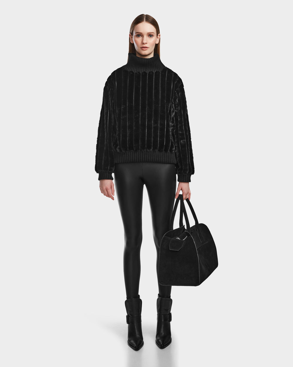 RUDSAK LAYLA Black Faux Fur Turtleneck: Luxurious Warmth & Style