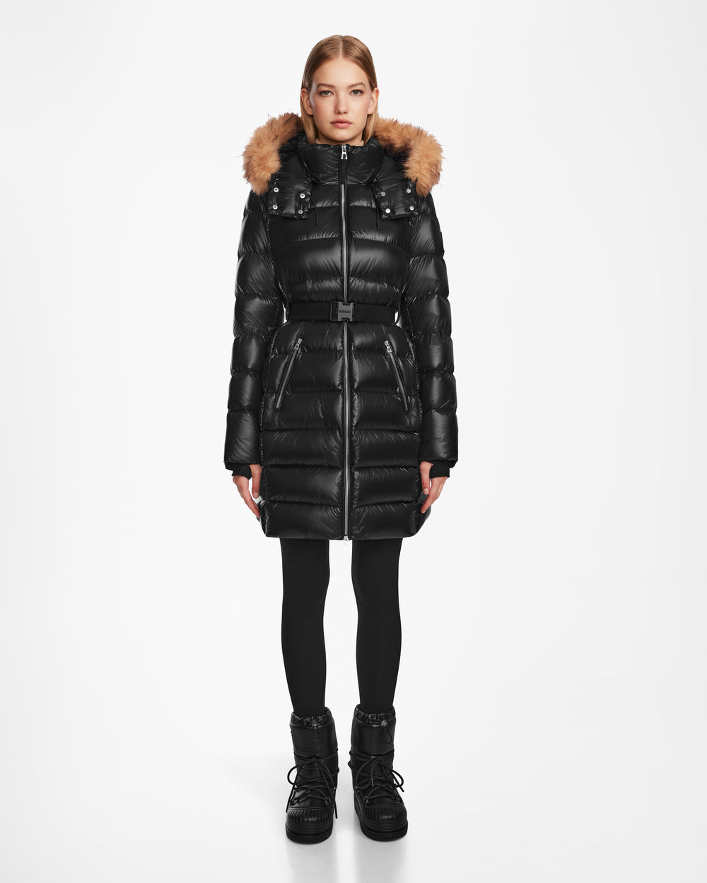 RUDSAK LILITH Women's Black Mid-Length Quilted Down Puffer