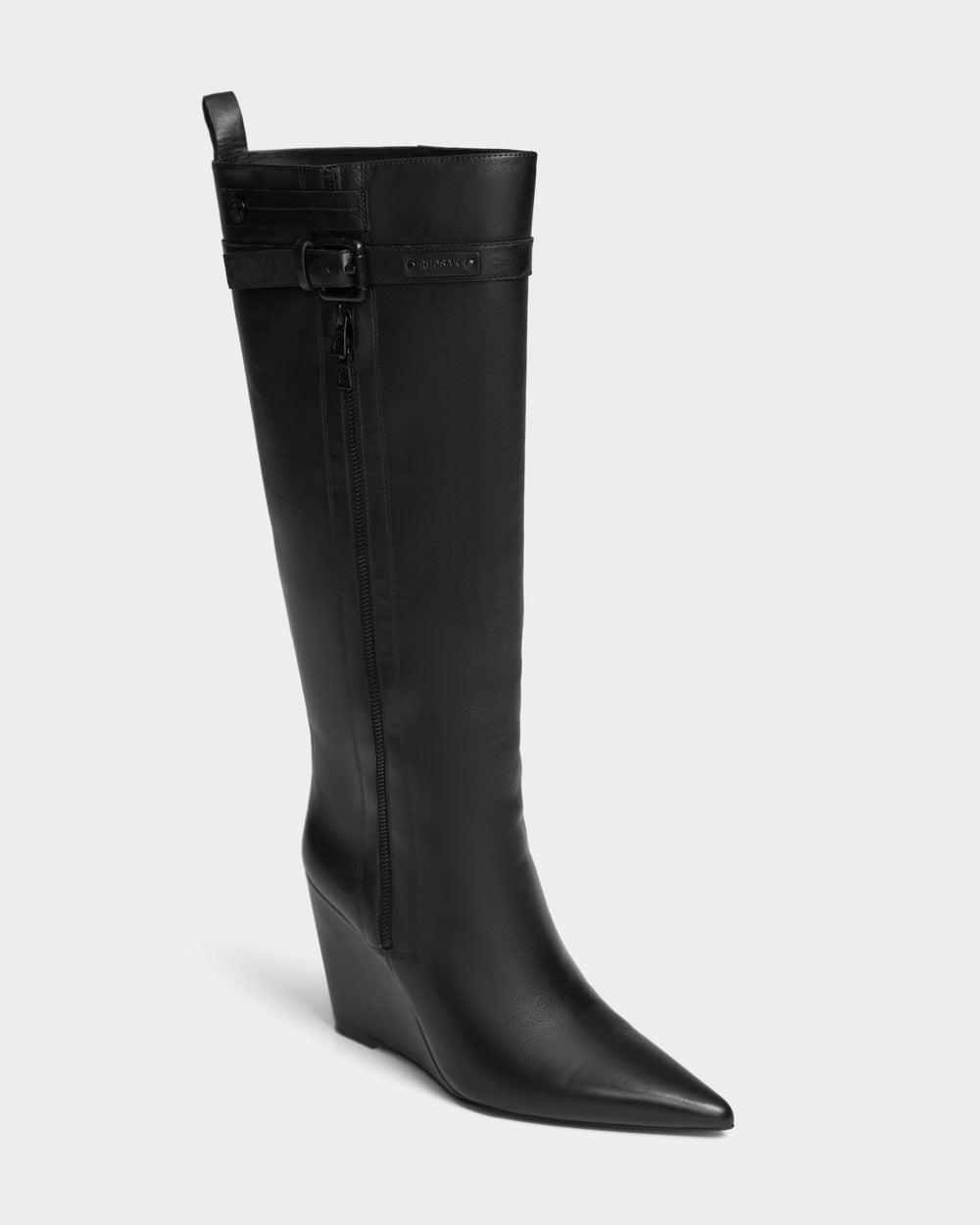 NANCY RUDSAK Women's High Shaft Wedge Leather Boots - Black NANCY RUDSAK Women's High Shaft Wedge Leather Boots - Black