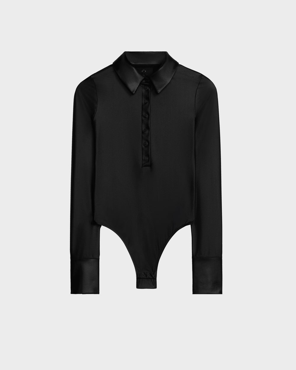 SHELLY Black Women's Shirt Bodysuit | Sleek, Shiny Stretch