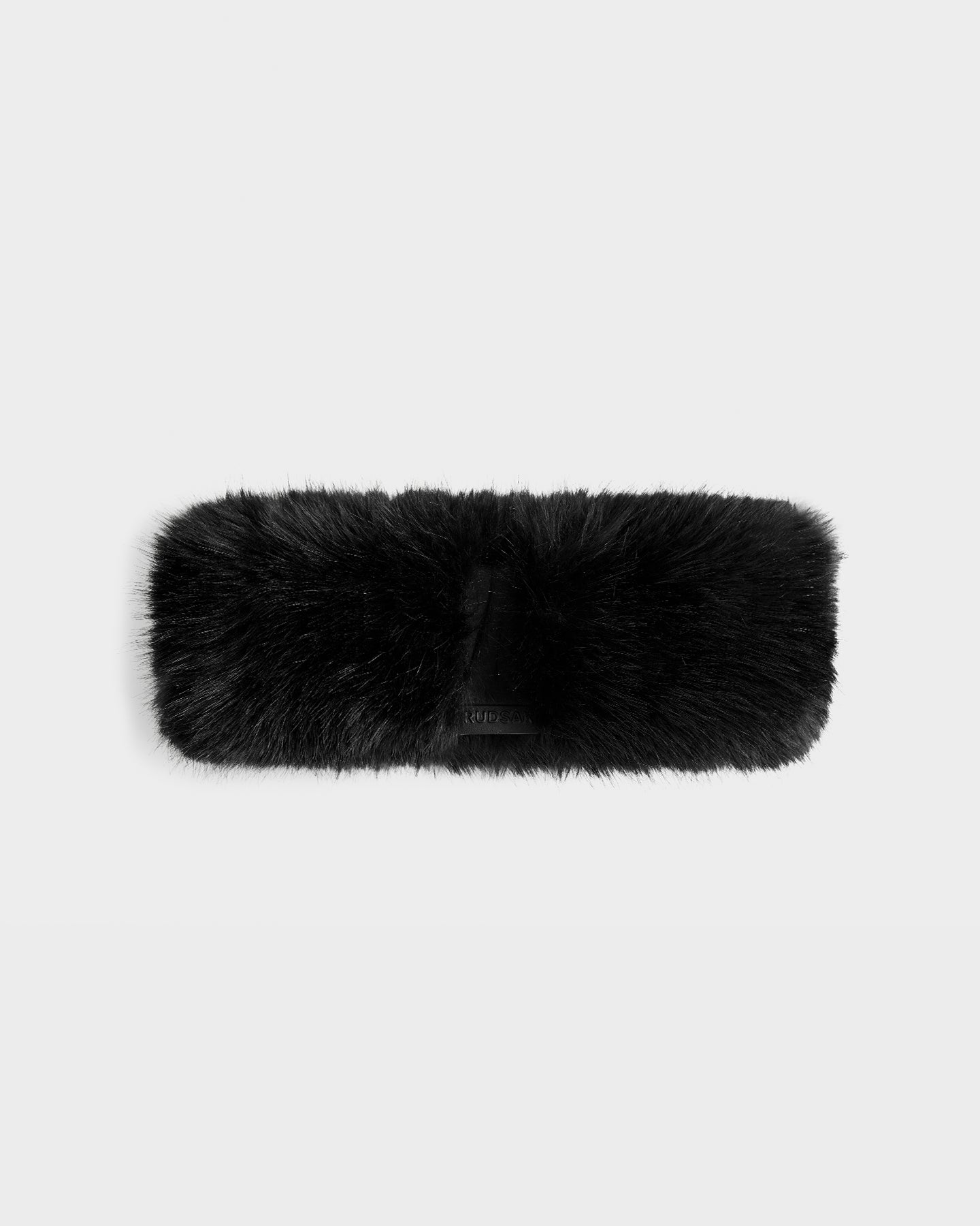 The Rudsak ARLETTE - 8425544 Black women’s faux fur headband features a plush, fluffy texture for winter and is shown against a plain light gray background.