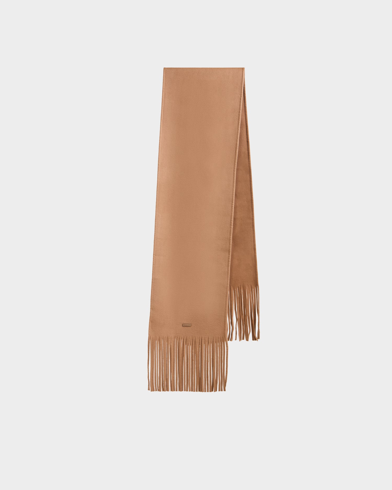 The Rudsak CALEN - 8425532 Camel unisex scarf features a light brown hue and fringed ends, shown against a plain white background.