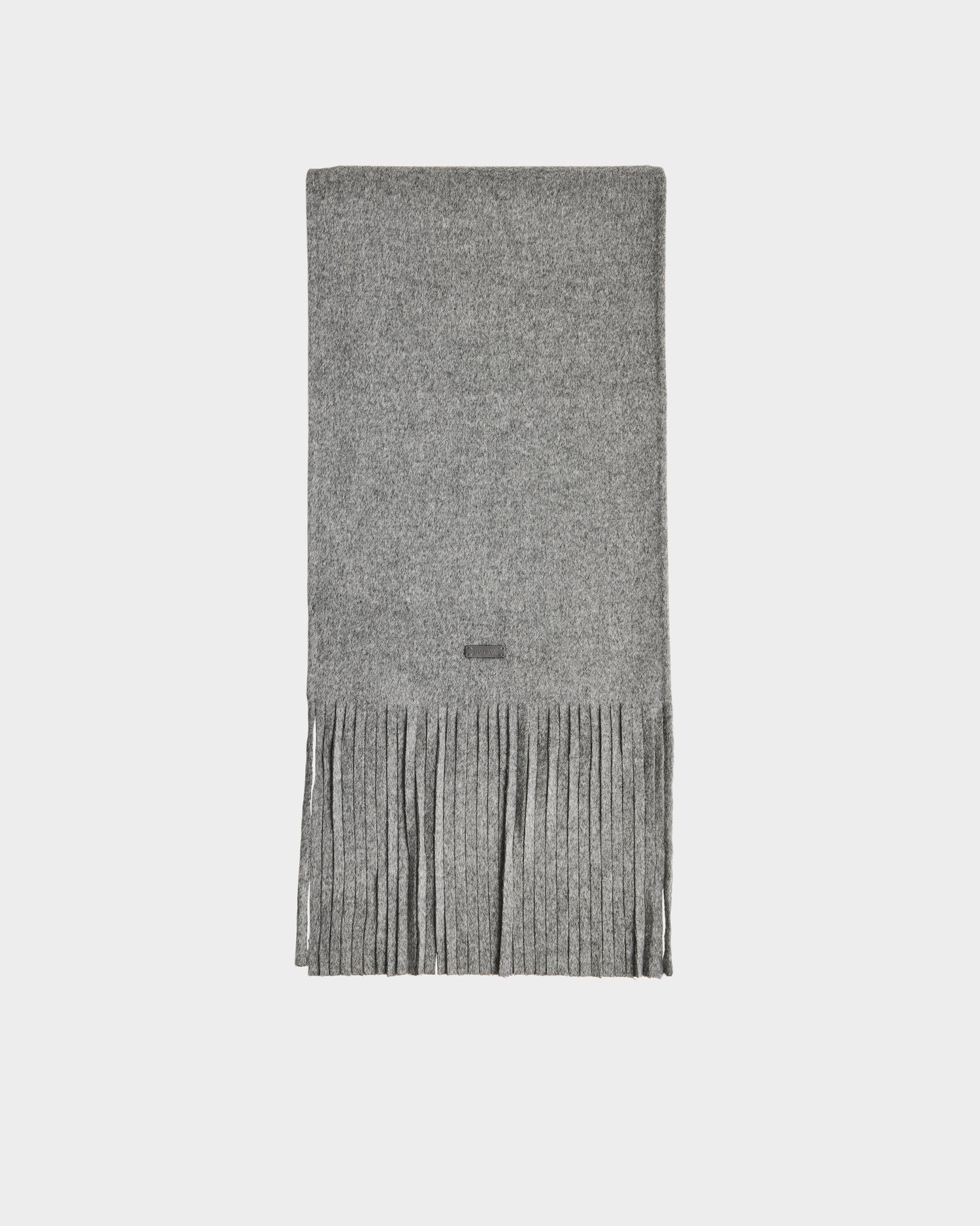 The Rudsak CALEN - 8425532 Grey unisex wool scarf features fringed ends and is neatly folded on a plain white background.