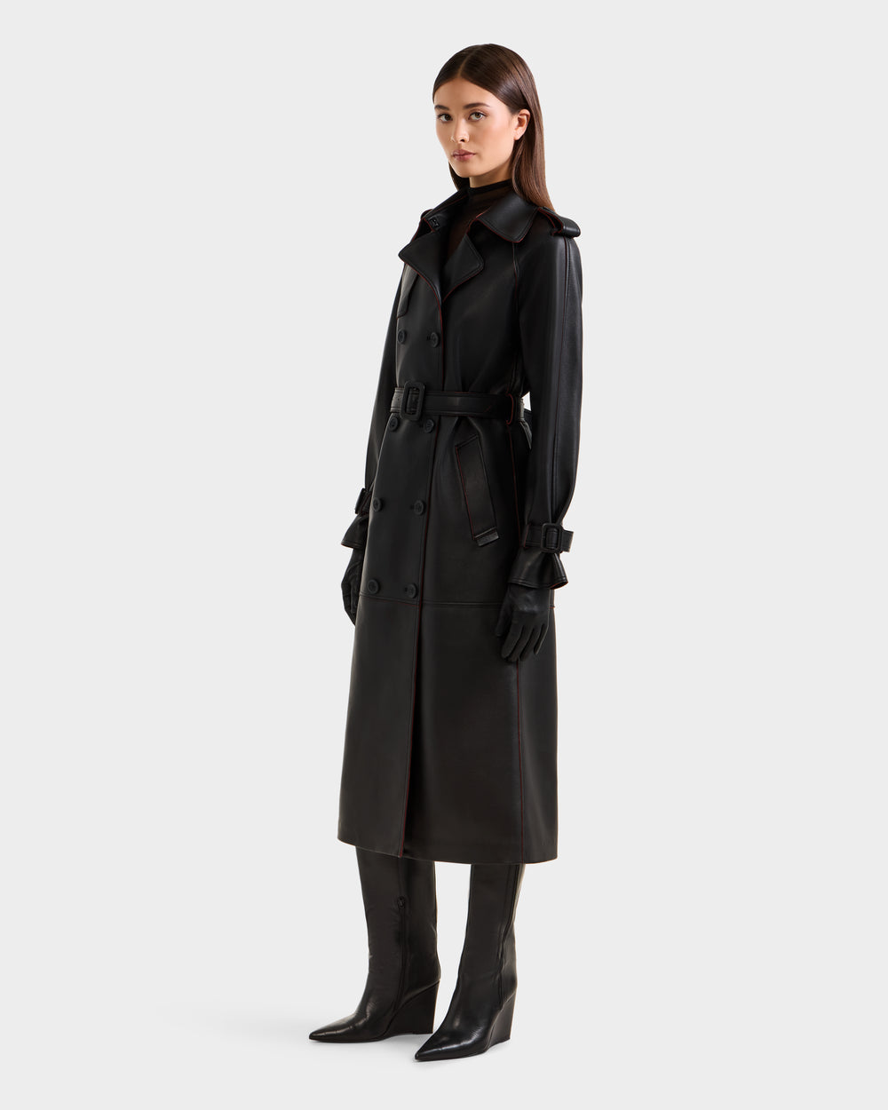 CASSIE L-B Women's Black Leather Trench Coat - Timeless & Tailored
