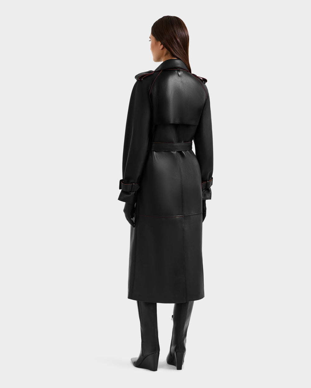 CASSIE L-B Women's Black Leather Trench Coat - Timeless & Tailored