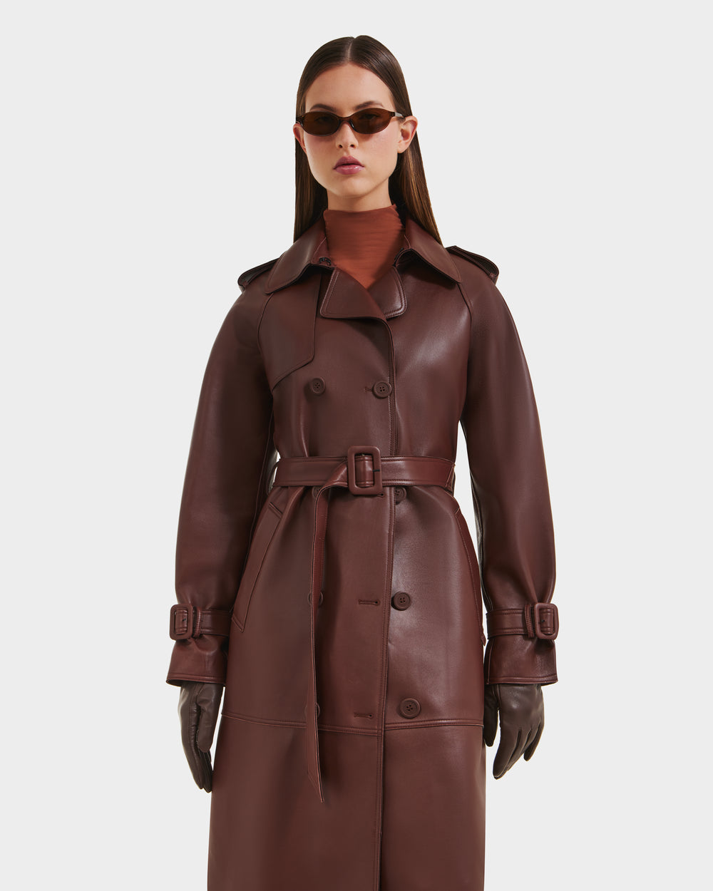 FREEDOM rum leather long trench coat ダブル FREEDOM rum leather long trench coat ダブル