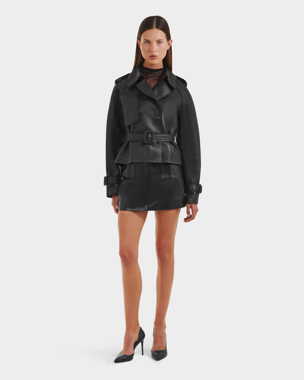 【 Urban unique 】 high-neck strap coat RUDSAK CASSIE S-B: Modern Cropped Bonded Leather Trench Coat