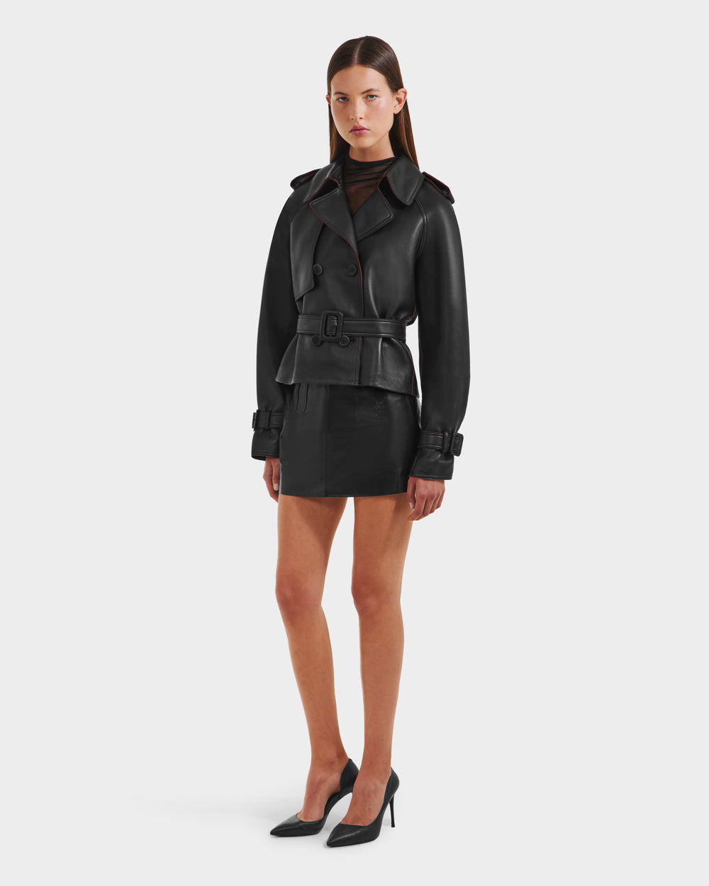 RUDSAK CASSIE S-B: Modern Cropped Bonded Leather Trench Coat RUDSAK CASSIE S-B: Modern Cropped Bonded Leather Trench Coat
