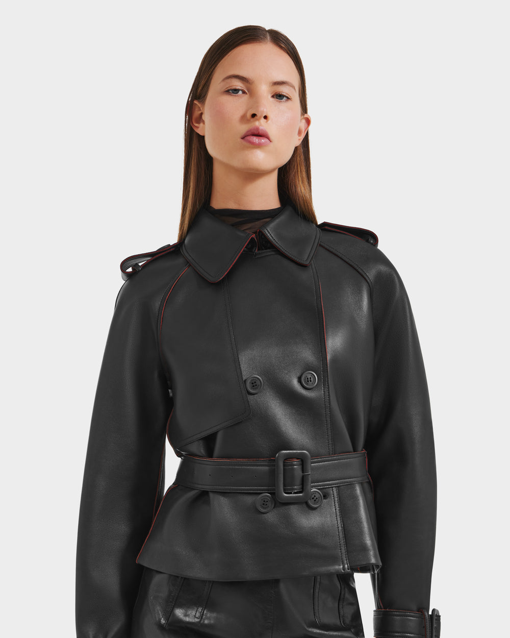 RUDSAK CASSIE S-B: Modern Cropped Bonded Leather Trench Coat
