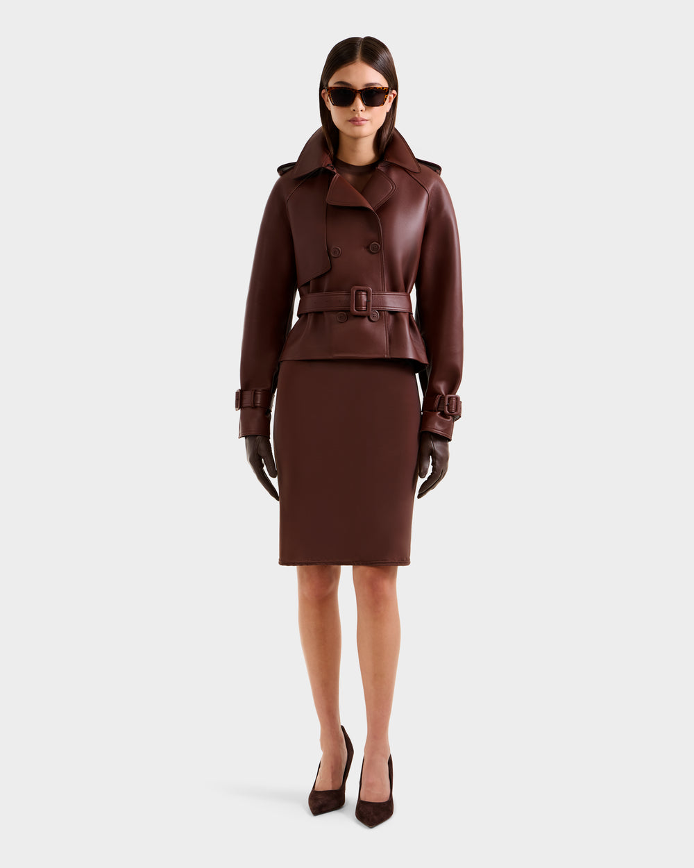 RUDSAK CASSIE S-B Rust Cropped Trench Coat - Bonded Leather