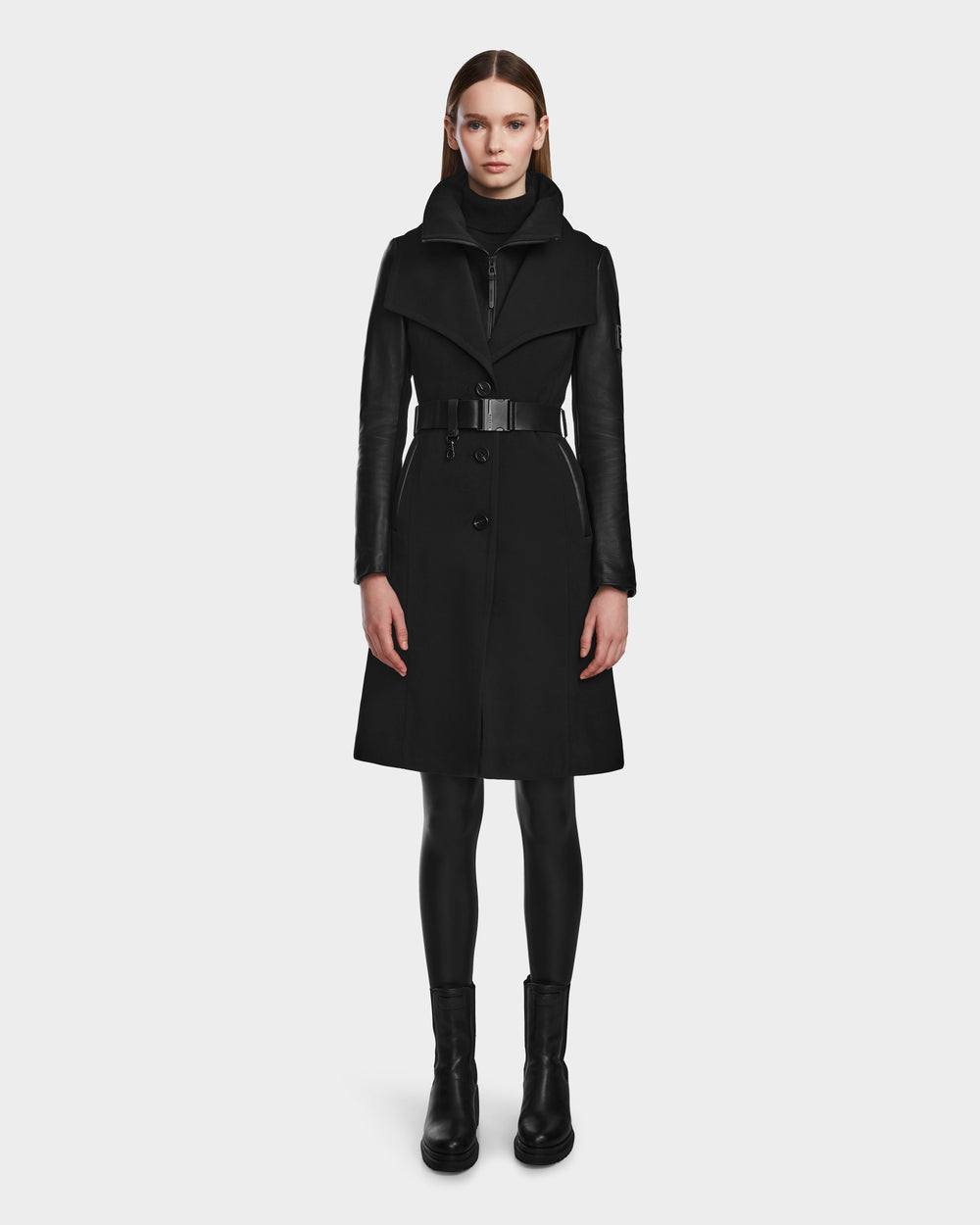 RUDSAK CELESTE Black Transitional Coat - Stylish Leather Sleeve RUDSAK CELESTE Black Transitional Coat - Stylish Leather Sleeve