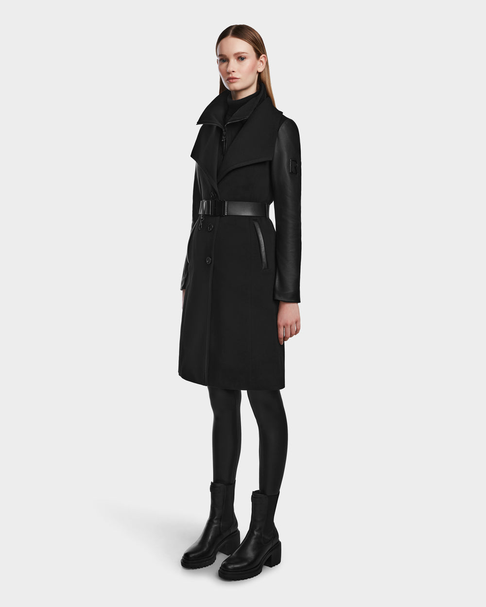 RUDSAK CELESTE Black Transitional Coat - Stylish Leather Sleeve