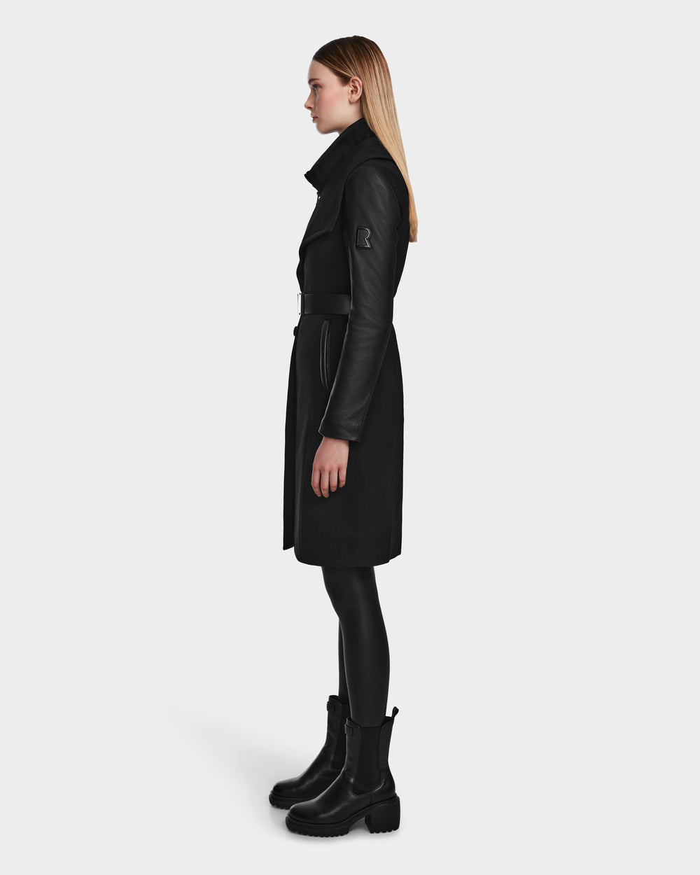 RUDSAK CELESTE Black Transitional Coat - Stylish Leather Sleeve