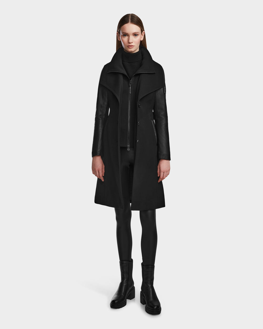 RUDSAK CELESTE Black Transitional Coat - Stylish Leather Sleeve