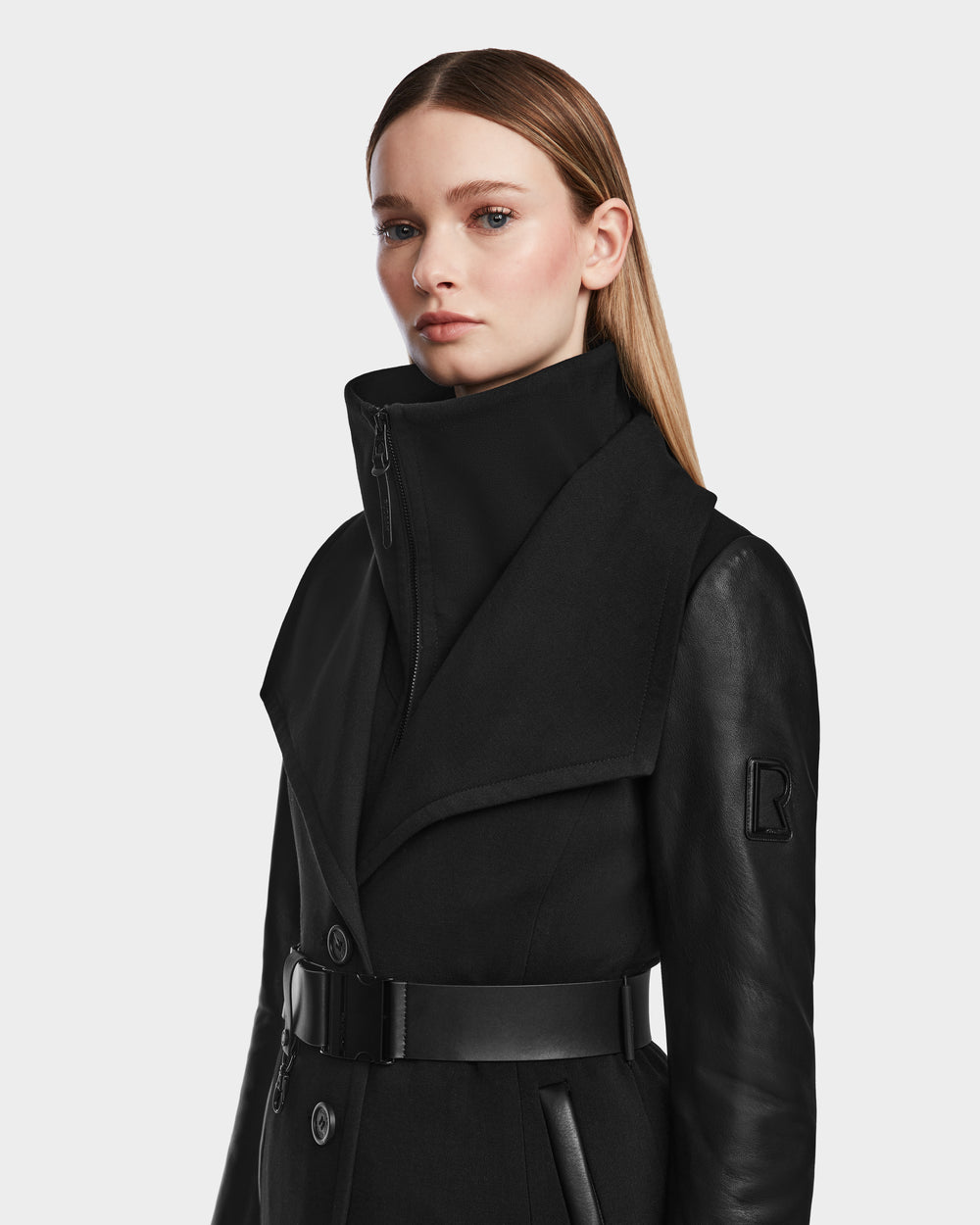RUDSAK CELESTE Black Transitional Coat - Stylish Leather Sleeve