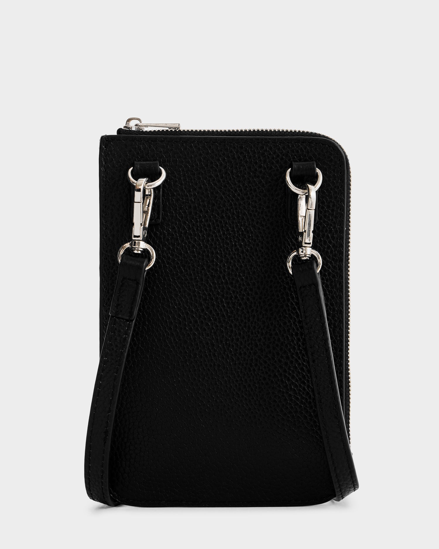 The Rudsak CELYN - L325514 Black is a small black pebbled leather city bag with a detachable shoulder strap and silver hardware, shown upright against a plain white background.