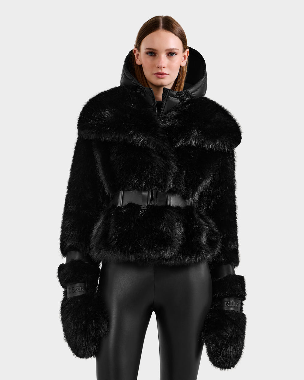 RUDSAK CHLOE Black Faux Fur Jacket | Women's Vegan Leather Trim RUDSAK CHLOE Black Faux Fur Jacket | Women's Vegan Leather Trim