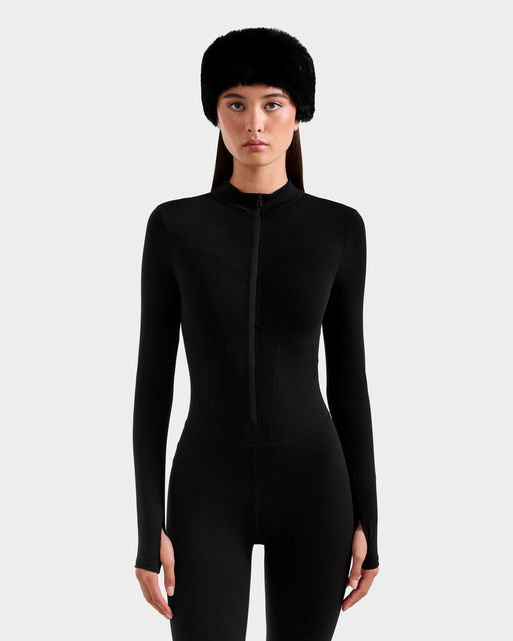 RUDSAK IVY Women's Black Stretch Bodysuit - Flattering Zip-Up