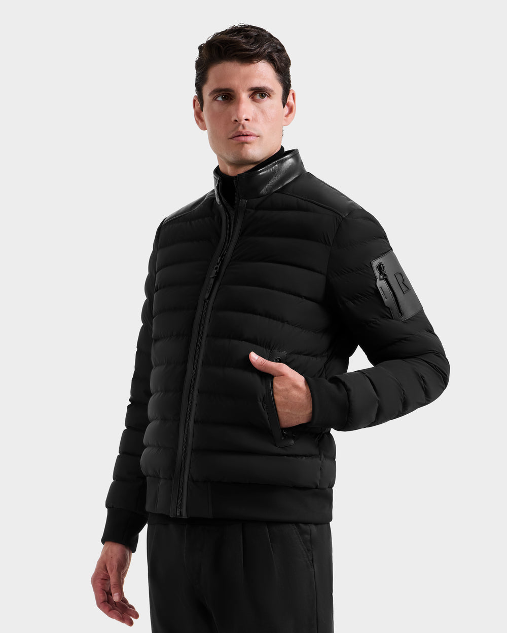 JOSHUA Men's Black Biker Quilted Down Jacket | Fall Luxury Style
