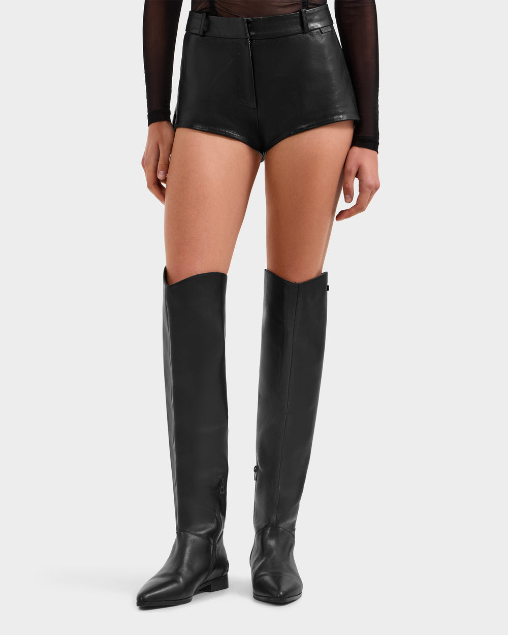 KENNEDY Women's Black Leather Hot Shorts - High-Rise & Edgy