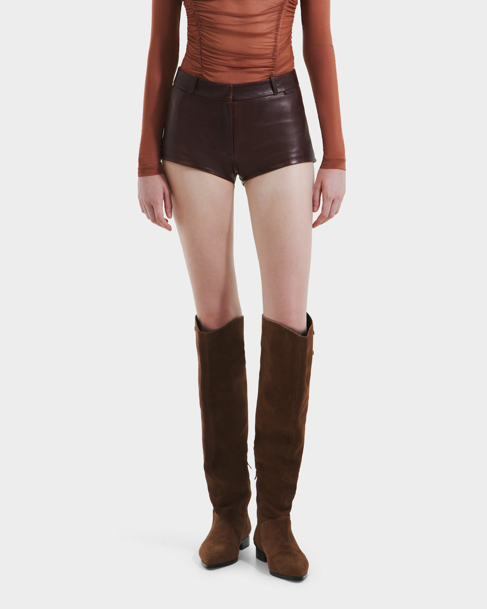RUDSAK KENNEDY Women's High-Rise Leather Hot Shorts, Espresso