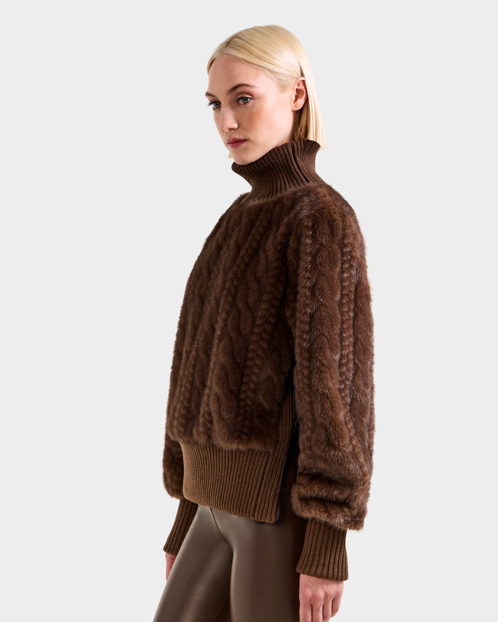RUDSAK LAYLA F Women's Mocha Faux Fur Turtleneck | Cozy & Chic