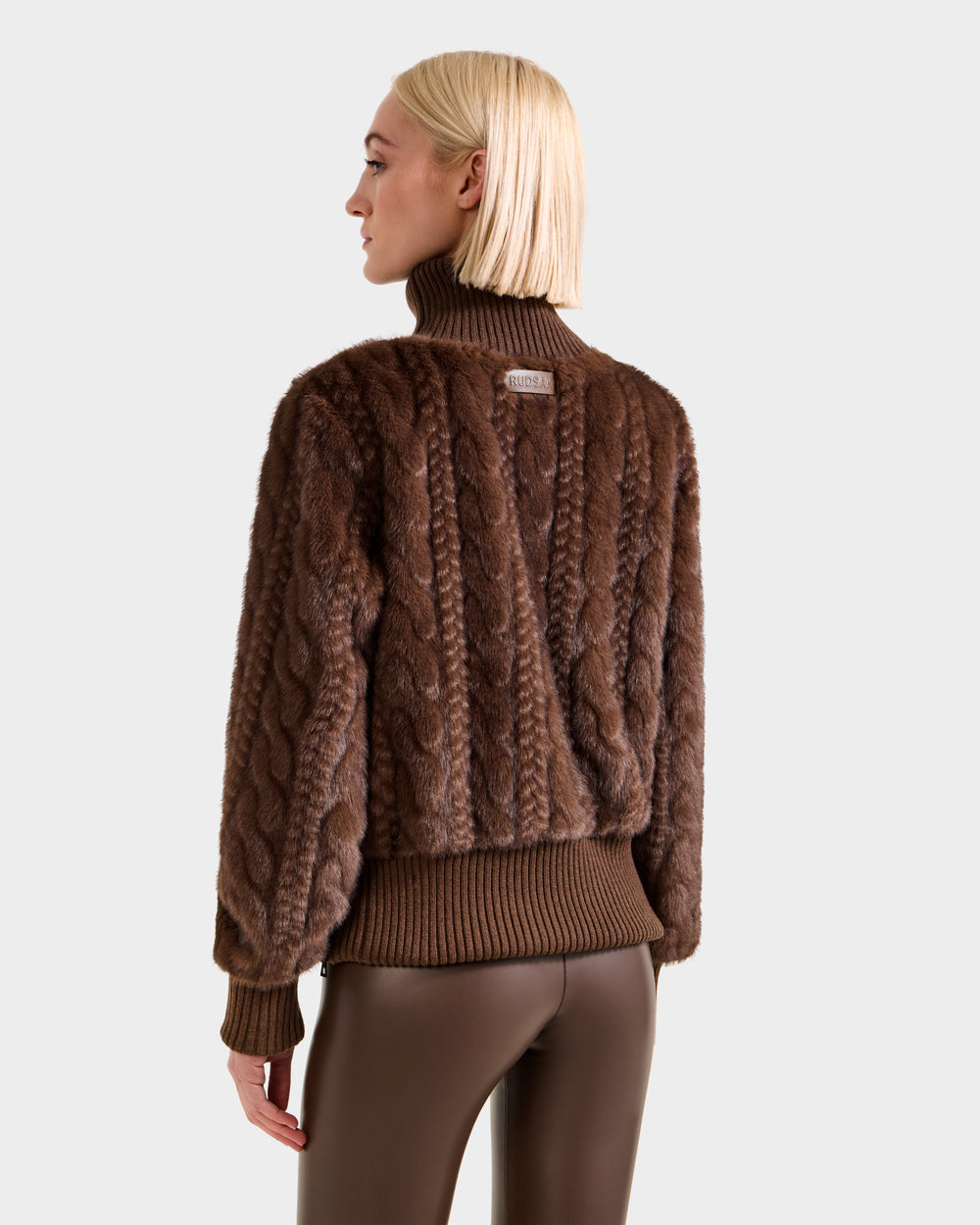 RUDSAK LAYLA F Women's Mocha Faux Fur Turtleneck | Cozy & Chic